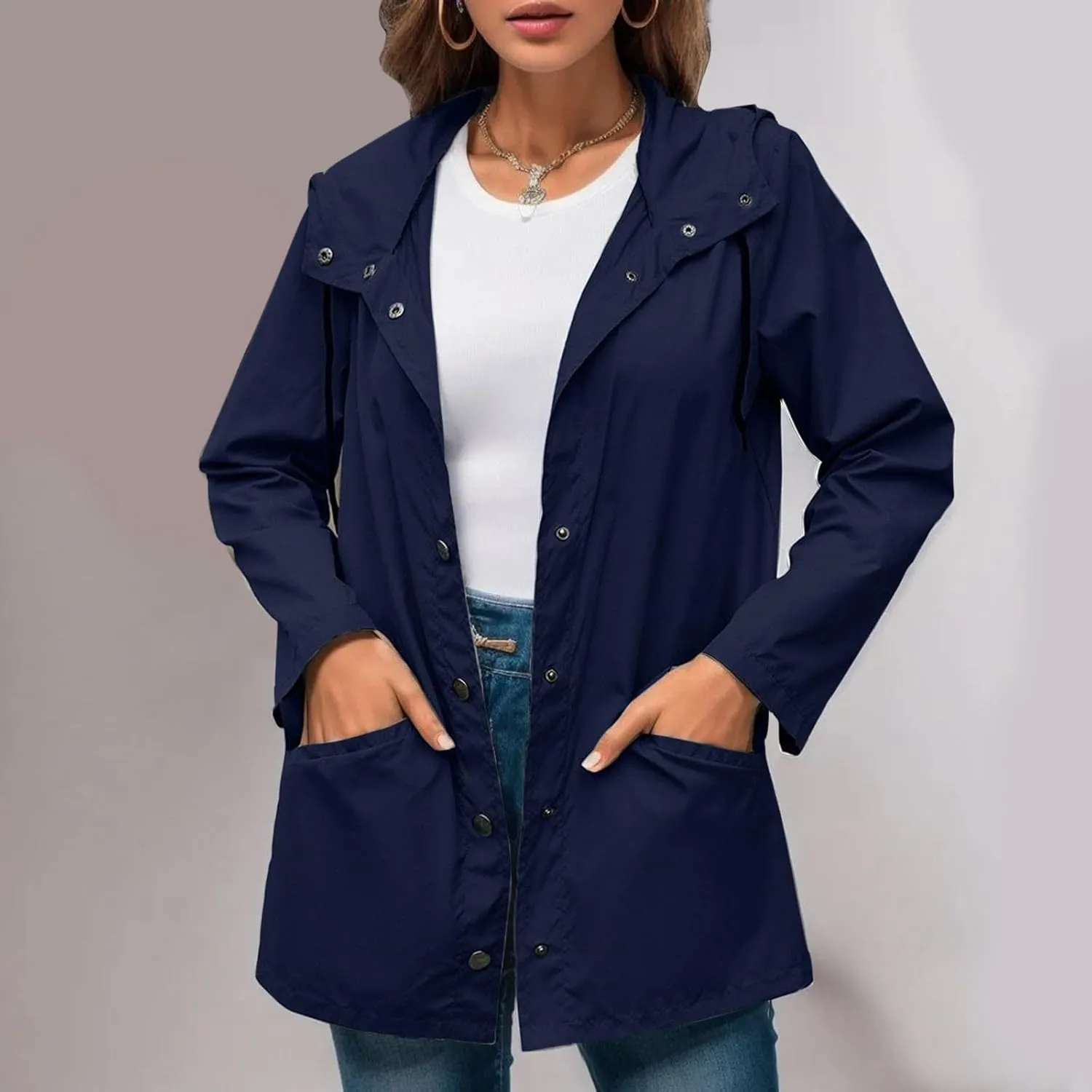 2023 Raincoat Women Waterproof Long Hooded Trench Coats Winter Windproof Windbreaker Travel Jackets Trendy Outdoor Outerwear