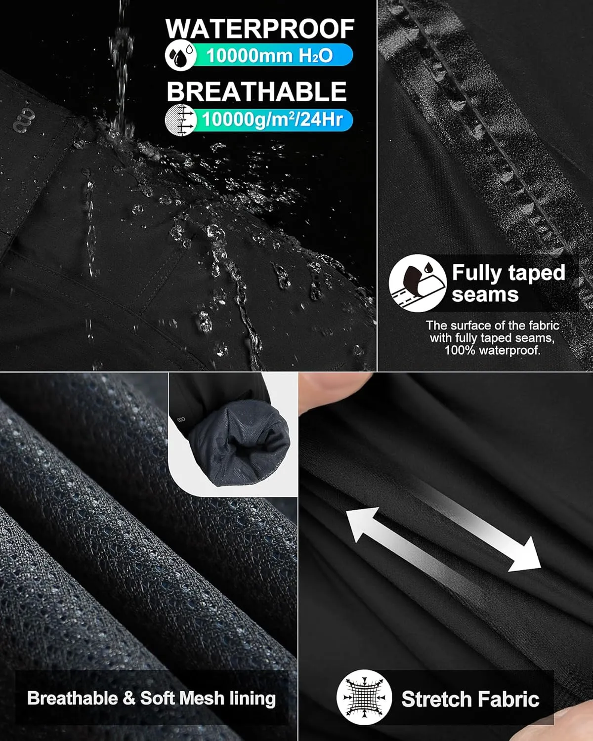 33,000ft Men's Rain Pants Waterproof Lightweight Breathable Golf Over Pants for Hiking Travel Cycling Outdoor