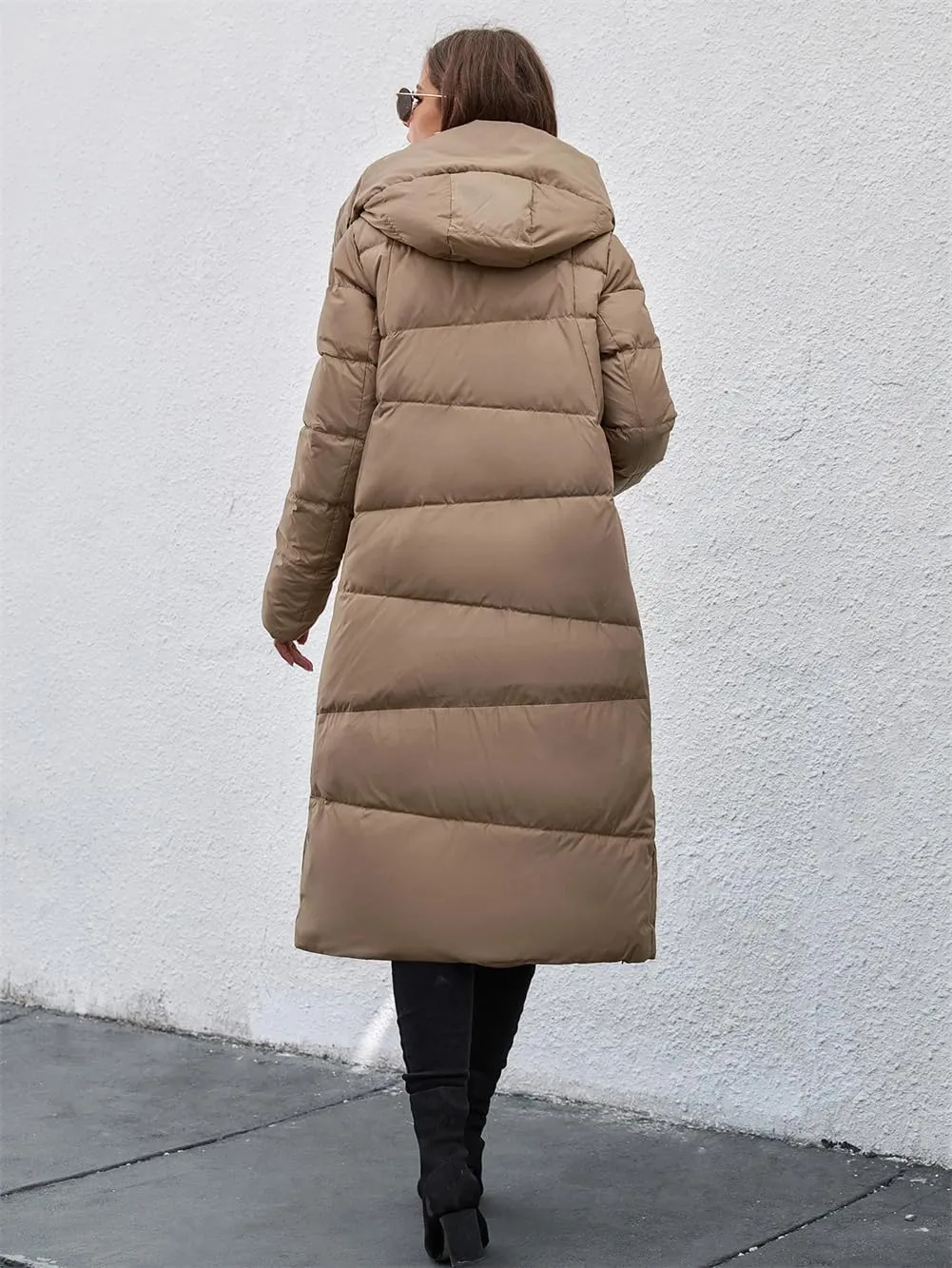 Adhdyuud Women Winter Long Thick Down Jacket Slim Fit Hooded Puffer Warm Cotton Parka Coat
