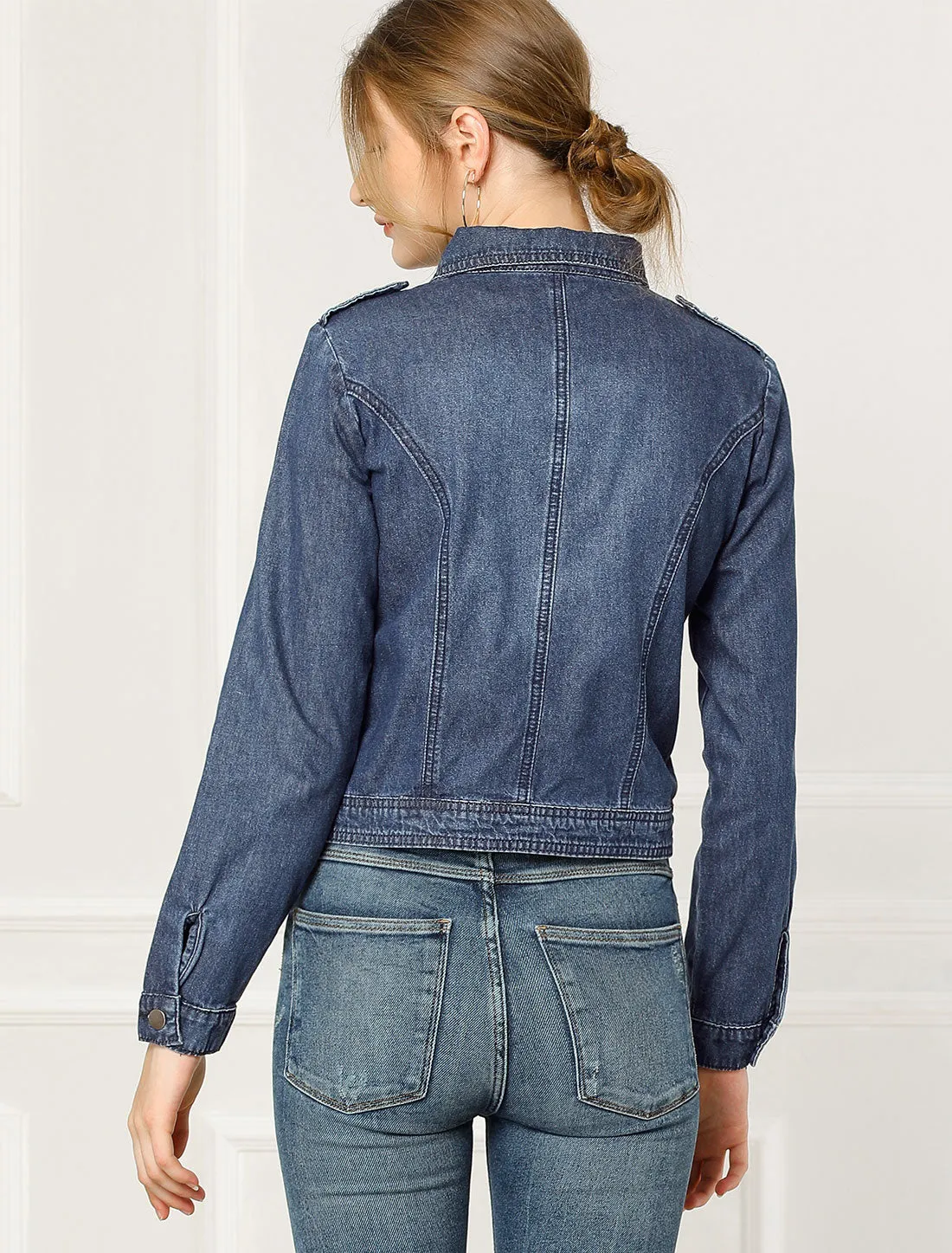 Biker Notched Lapel Asymmetric Zip Moto Denim Jackets