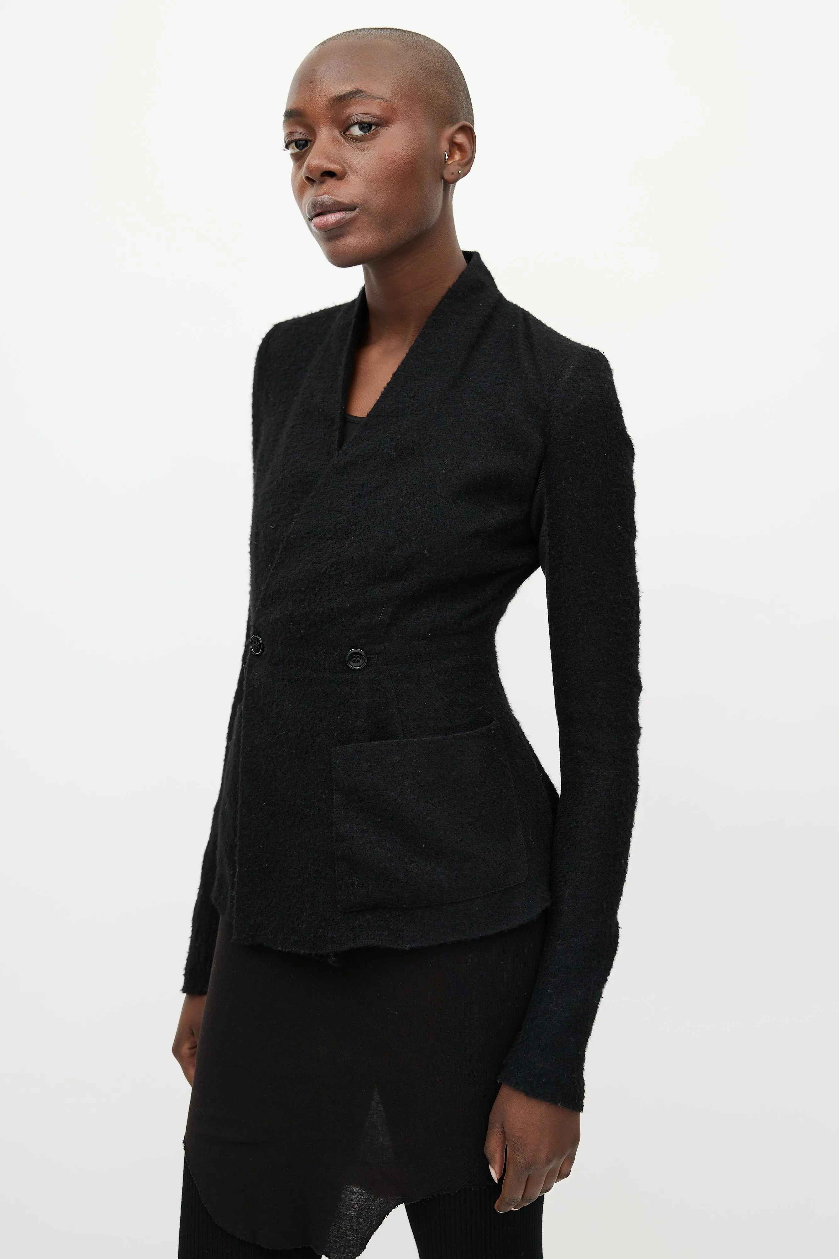 Black Cashmere & Silk V-Neck Jacket