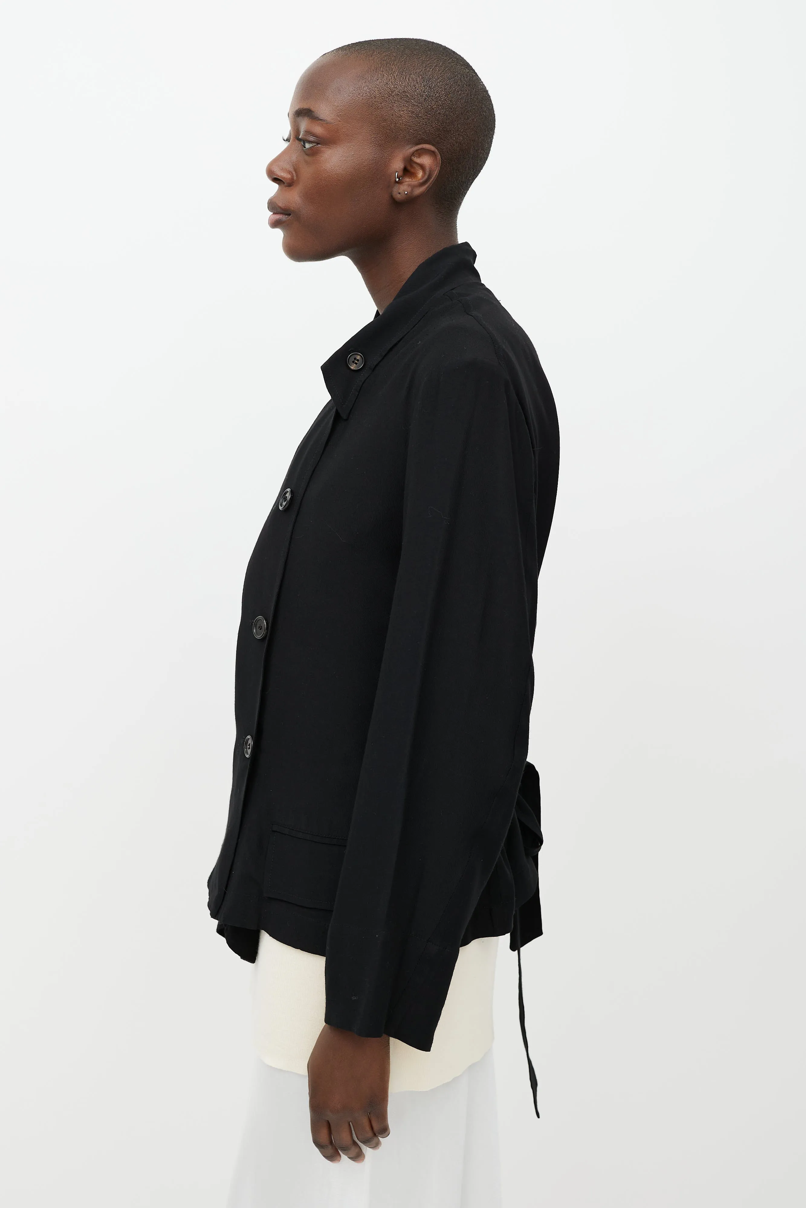 Black Double Breasted Belted Jacket