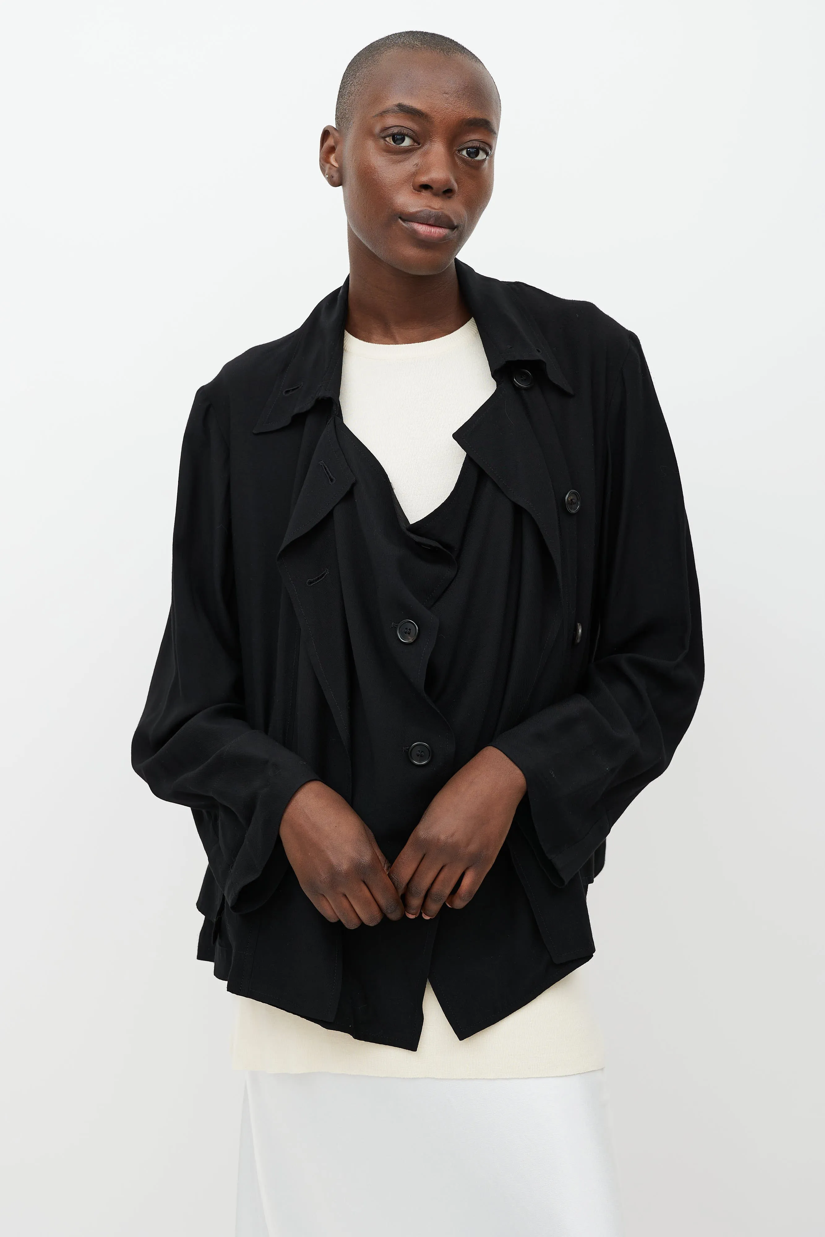 Black Double Breasted Belted Jacket