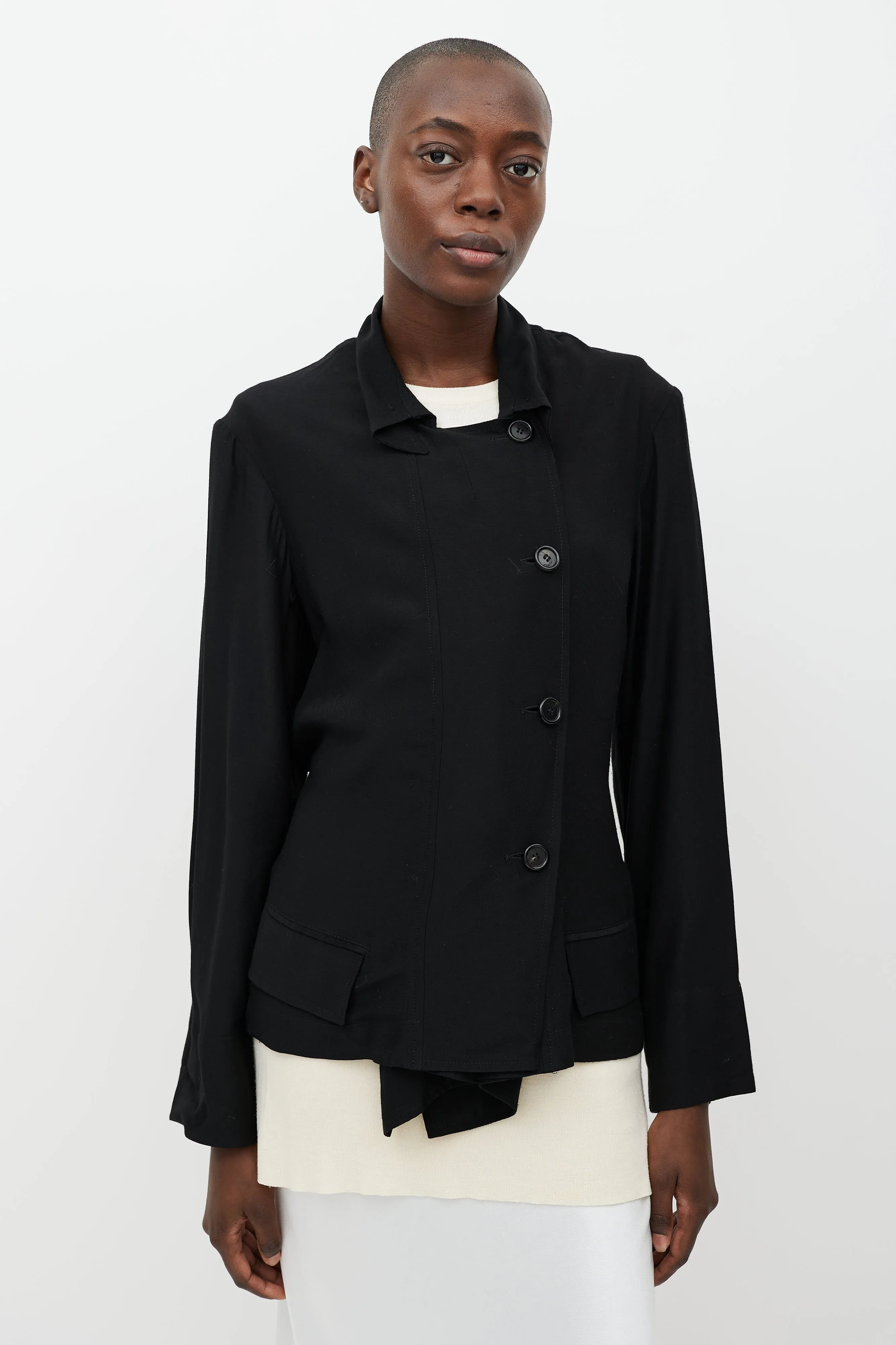 Black Double Breasted Belted Jacket