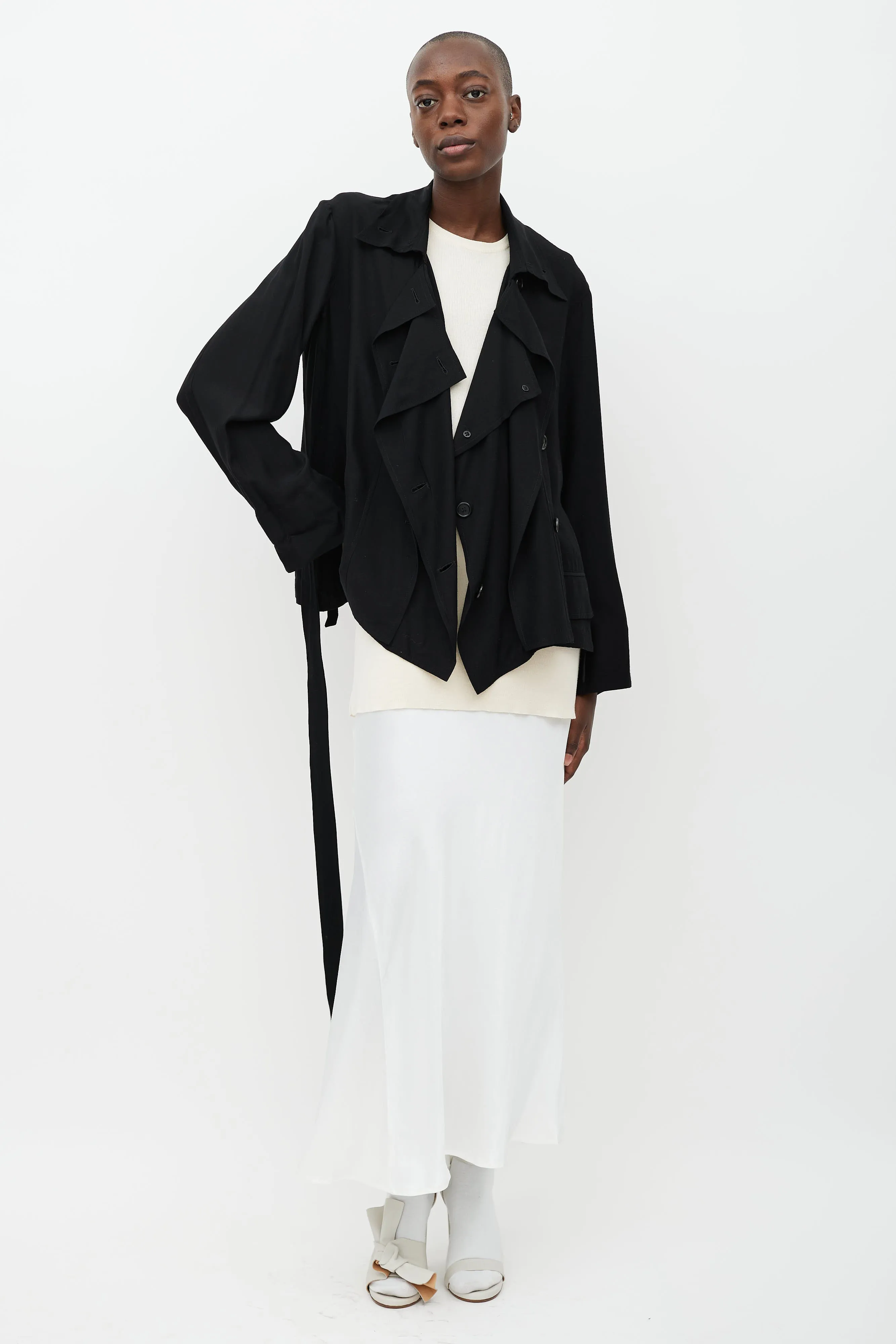 Black Double Breasted Belted Jacket