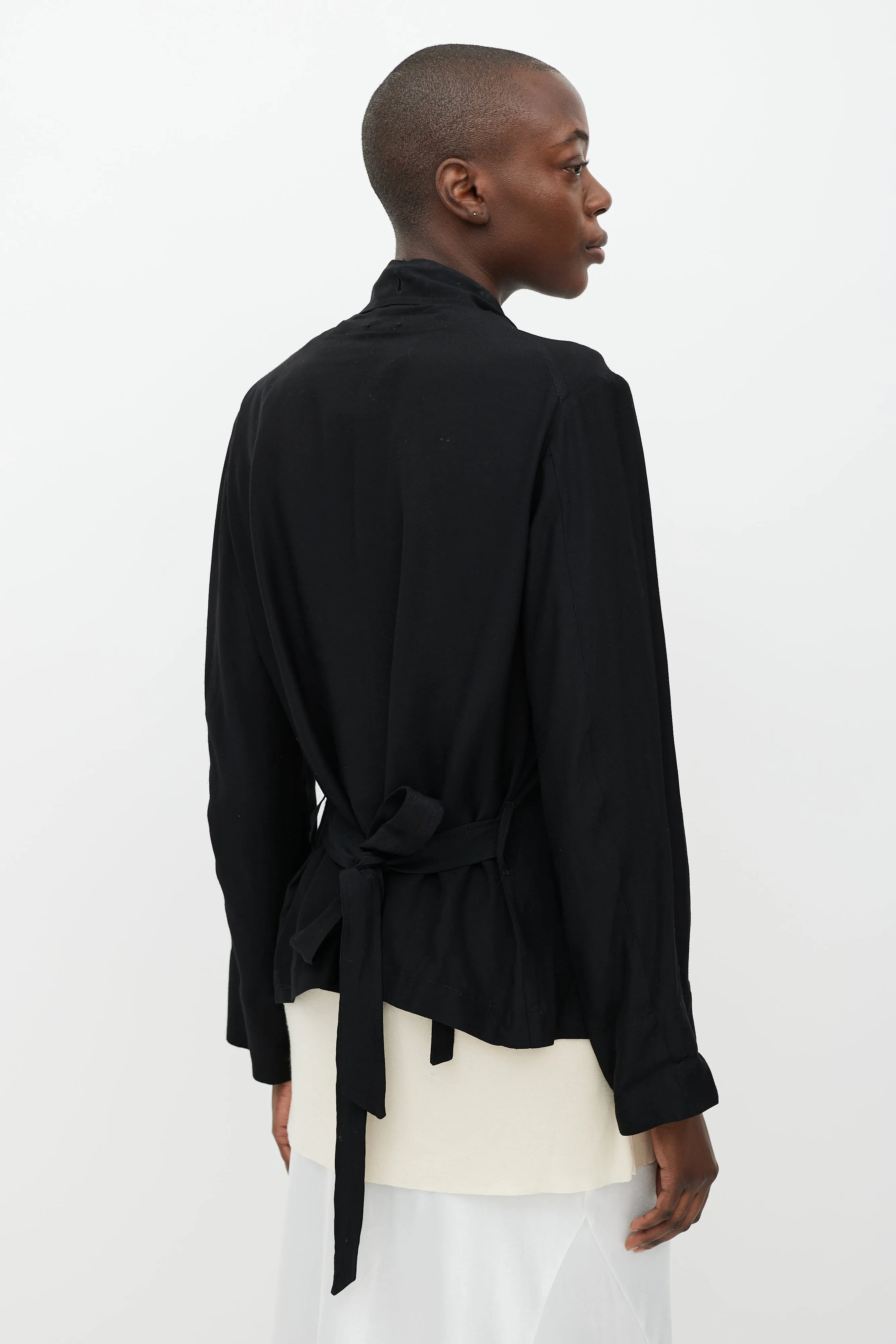 Black Double Breasted Belted Jacket