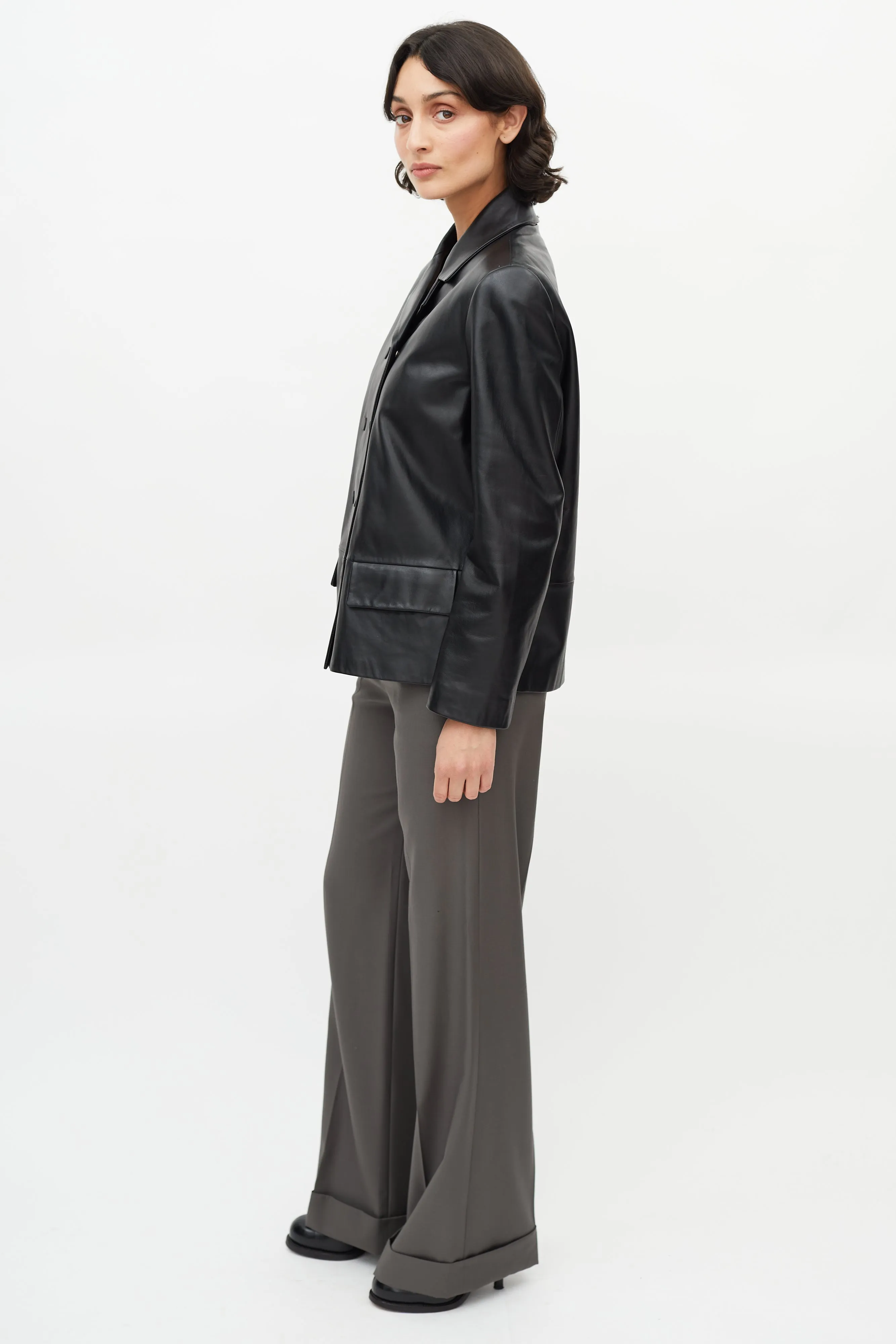 Black Double Breasted Leather Jacket