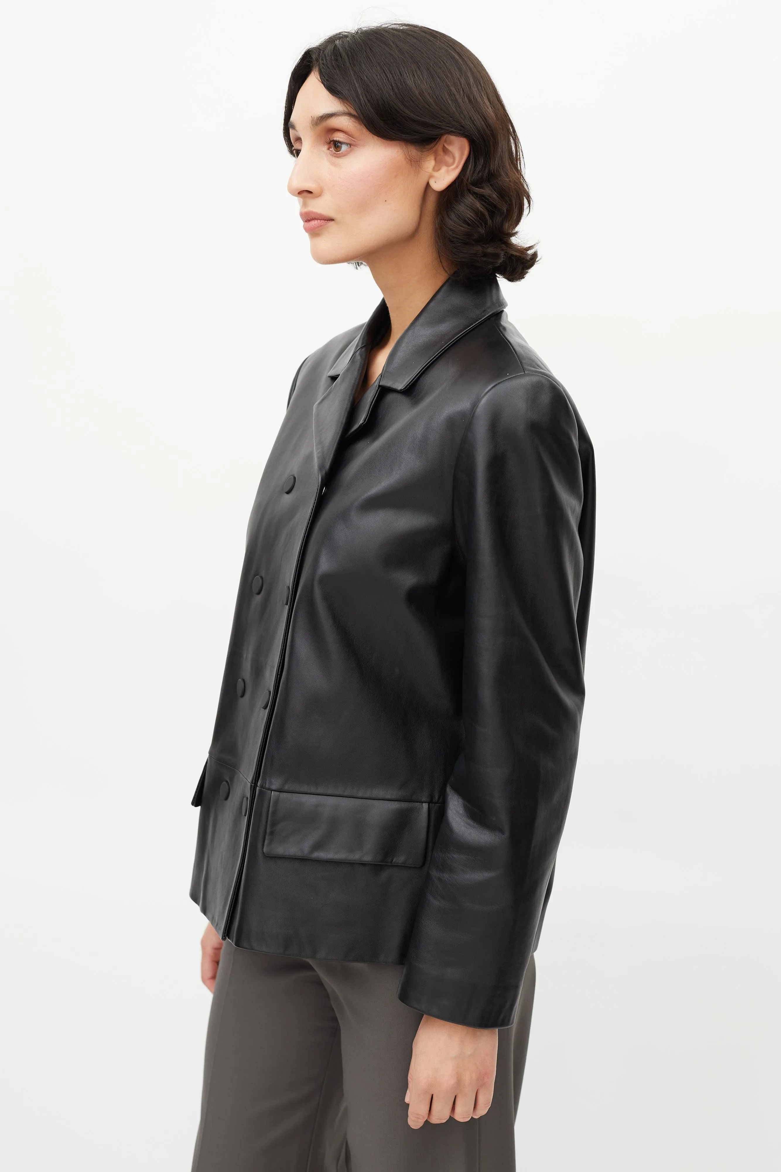 Black Double Breasted Leather Jacket