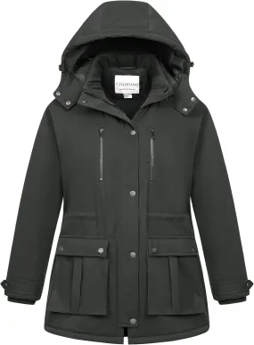 Chrisuno Women's Plus Size Winter Coat Insulated Military Parka Jacket Waterproof Fleece Lined Thickened Detachable Hood