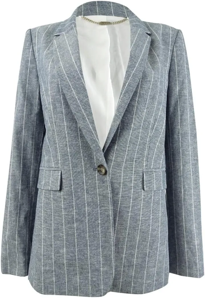 DKNY Women's Pinstripe One-Button Blazer (12, Twilight)