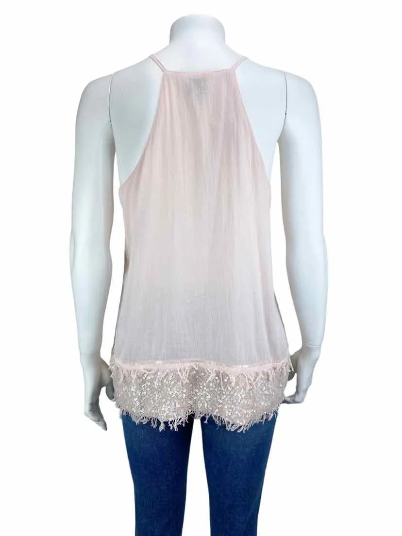 Ecru, Women's Sequin Fringe Tank, Pale Pink, Size M