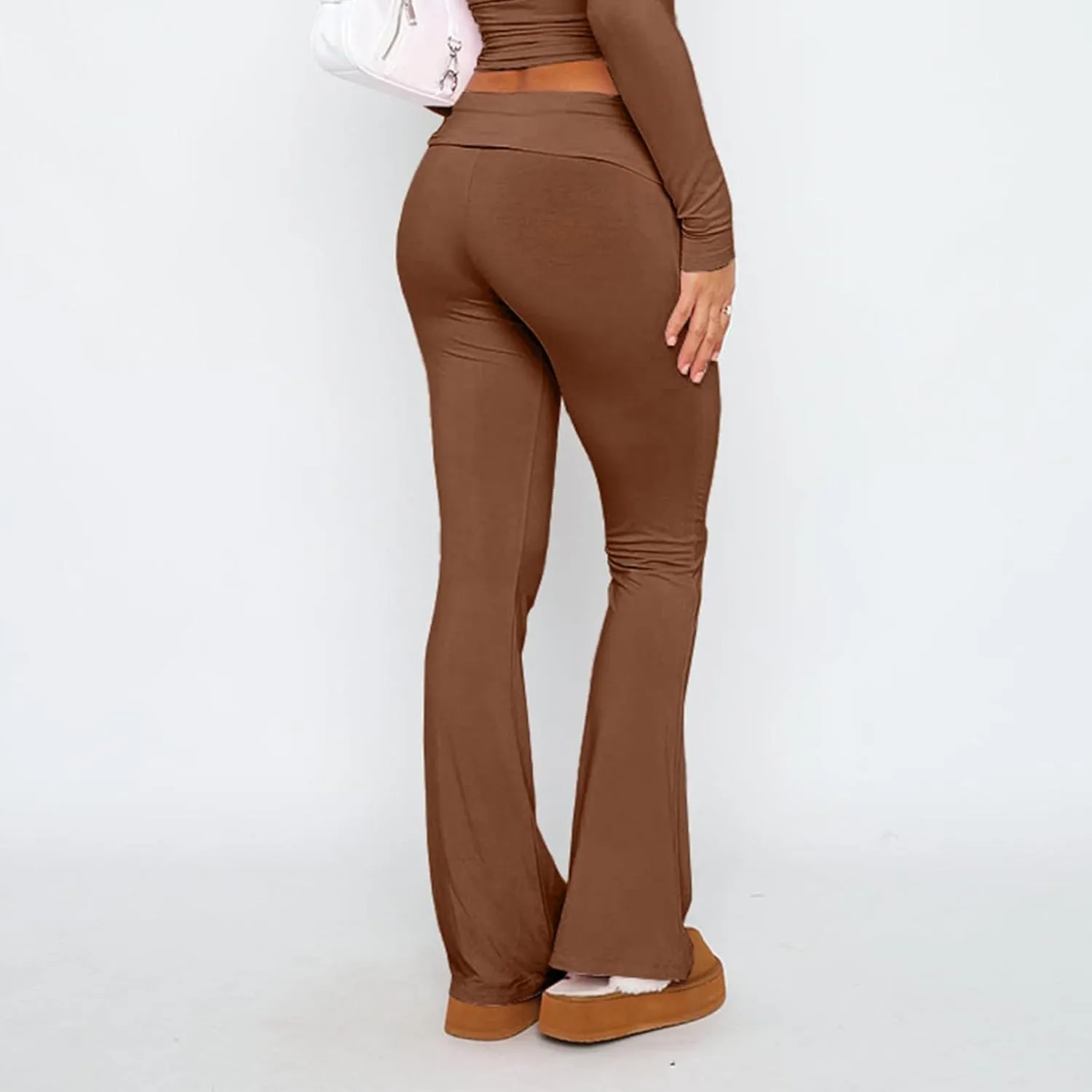 Flared Sweatpants Fold Over Yoga Pants High Waisted Plus Size Workout Leggings Fall Trouser Pants Tall