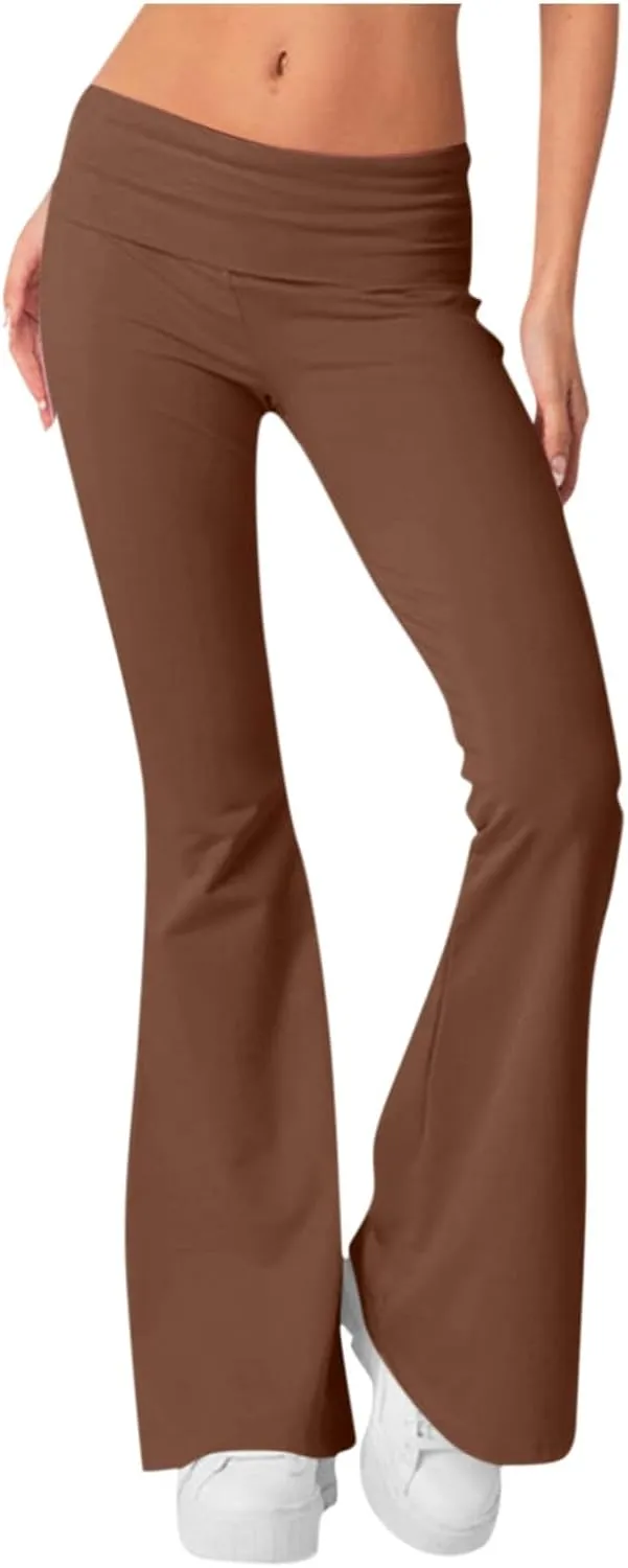 Flared Sweatpants Fold Over Yoga Pants High Waisted Plus Size Workout Leggings Fall Trouser Pants Tall