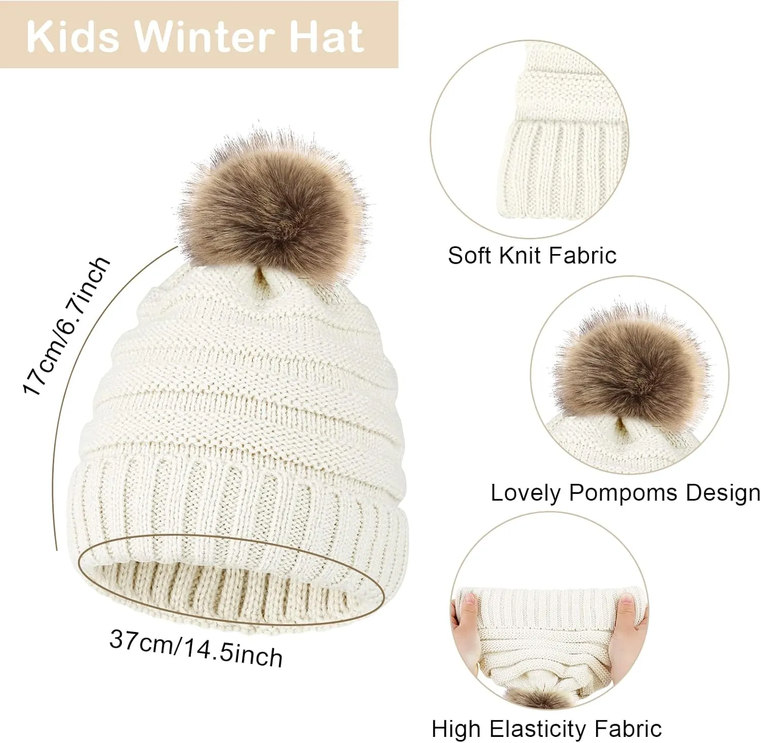 Hicdaw Kids Winter Hats Gloves Scarf Set Baby Mittens Gloves with Pompom Baby Winter Hat Toddler Beanie Hat for Boy Girl