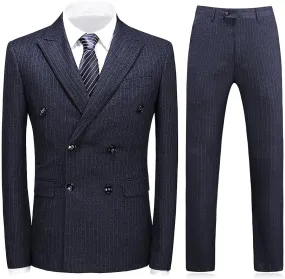 KUDORO Mens Suits 3 Piece Slim Fit Suit Double Breasted Pinstripe Suit Formal Wedding Tuxedo Suit