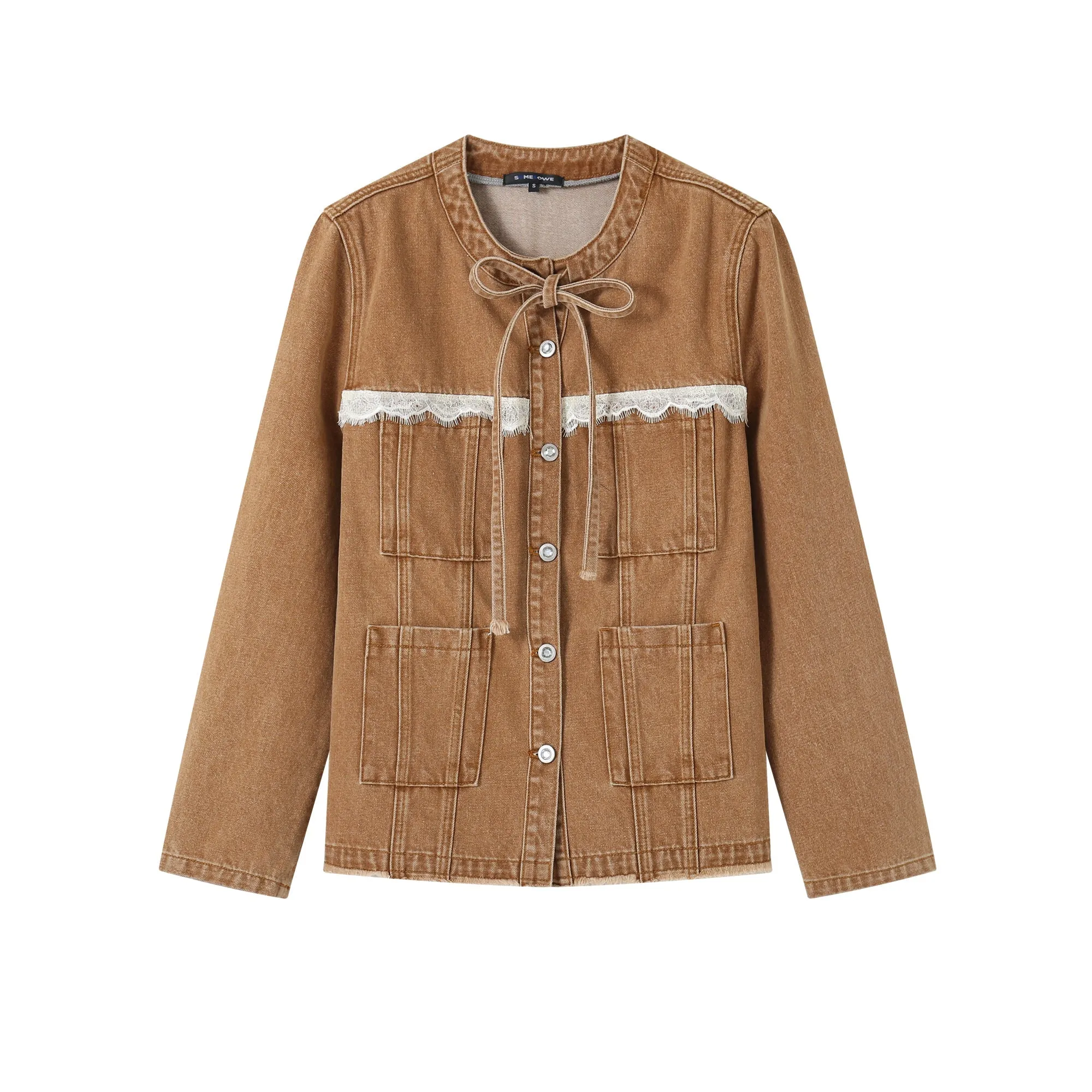 Lace Denim Jacket In Brown