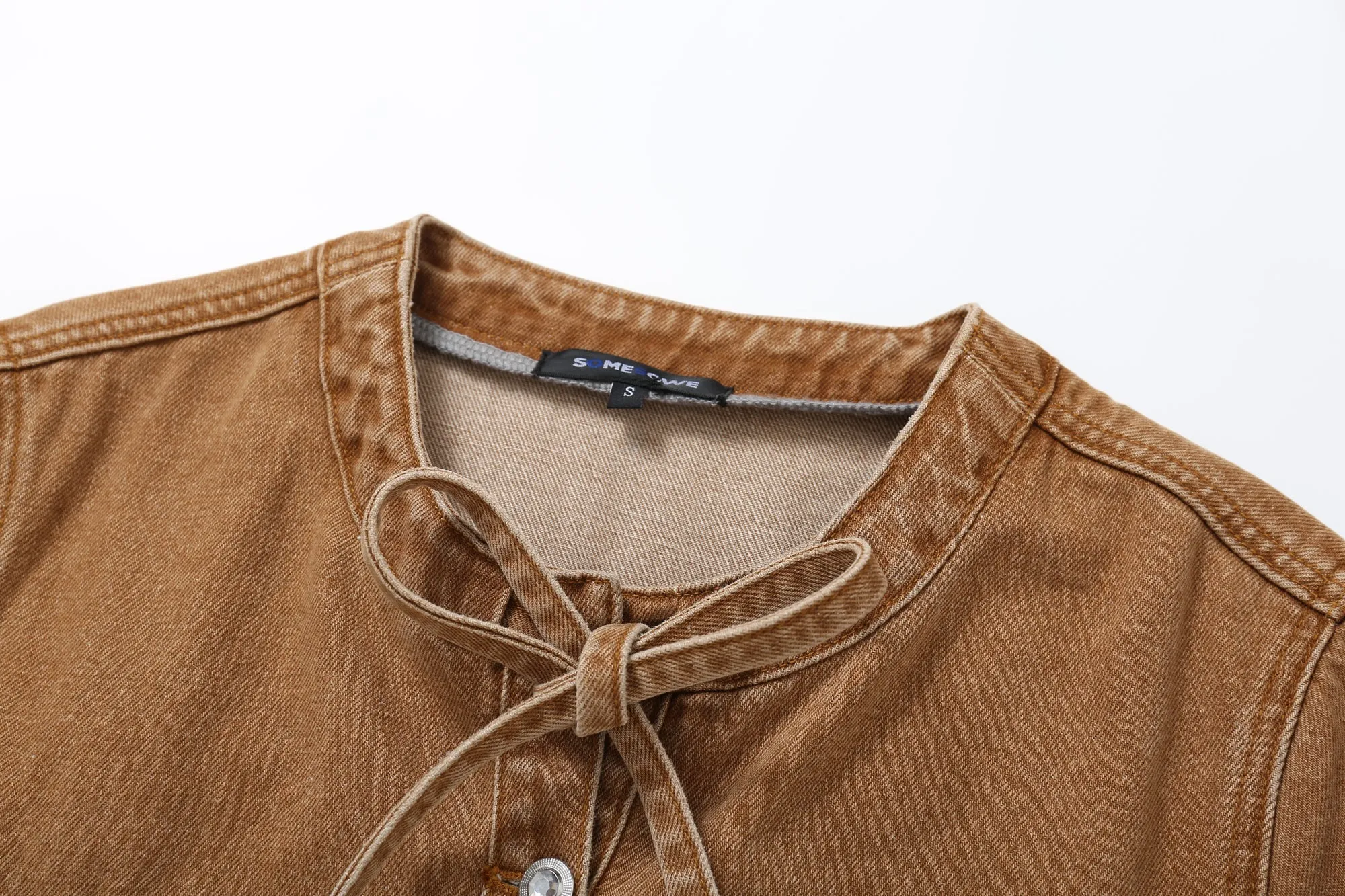 Lace Denim Jacket In Brown