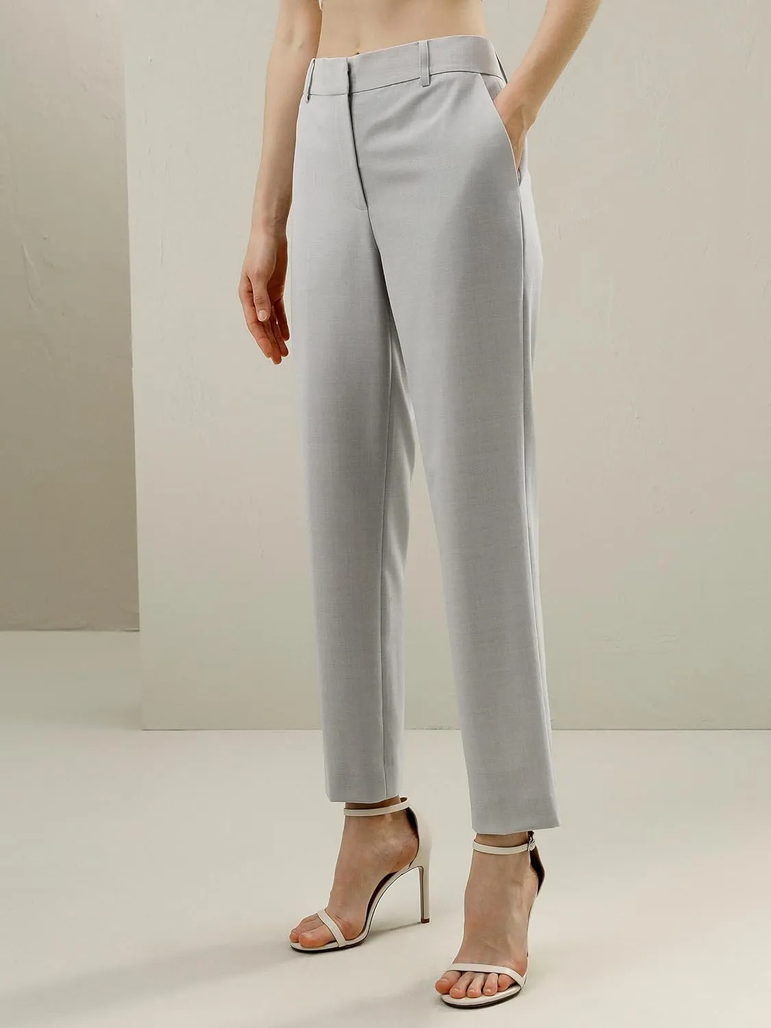 LilySilk 100% Merino Wool Suit Pants for Women Stretch Slim Fit Solid Luxury Office Work Business Straight Trousers