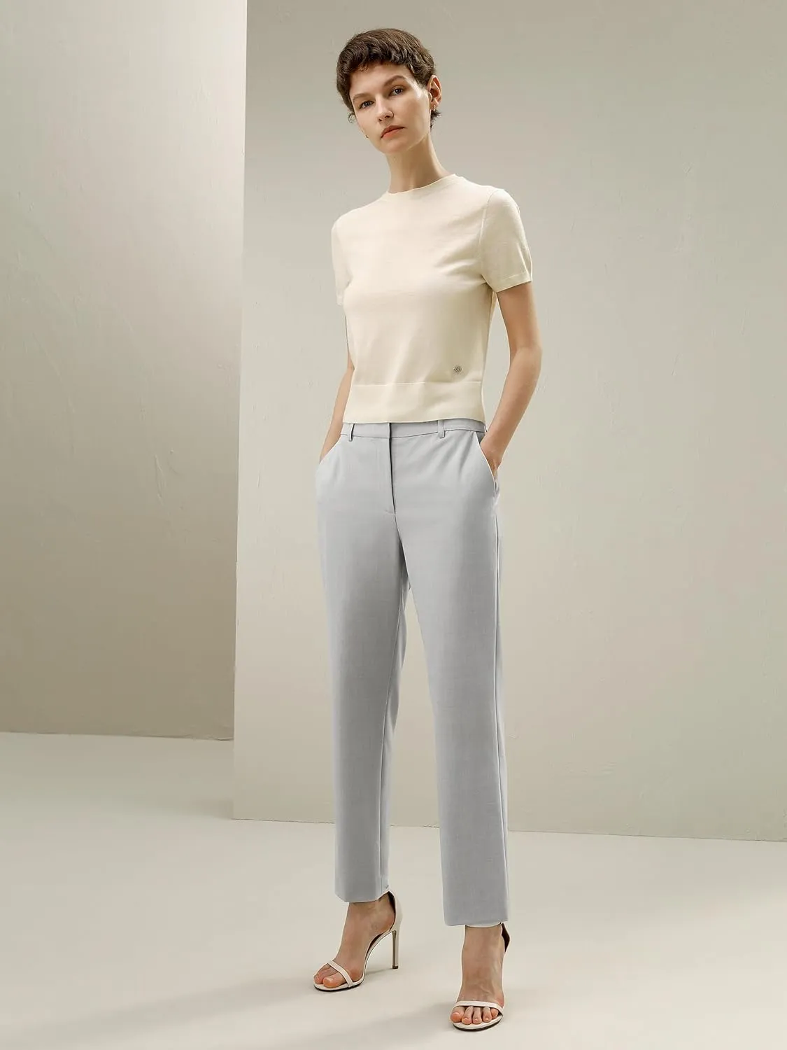 LilySilk 100% Merino Wool Suit Pants for Women Stretch Slim Fit Solid Luxury Office Work Business Straight Trousers