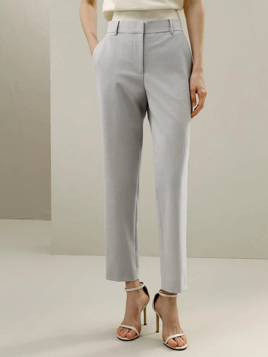 LilySilk 100% Merino Wool Suit Pants for Women Stretch Slim Fit Solid Luxury Office Work Business Straight Trousers