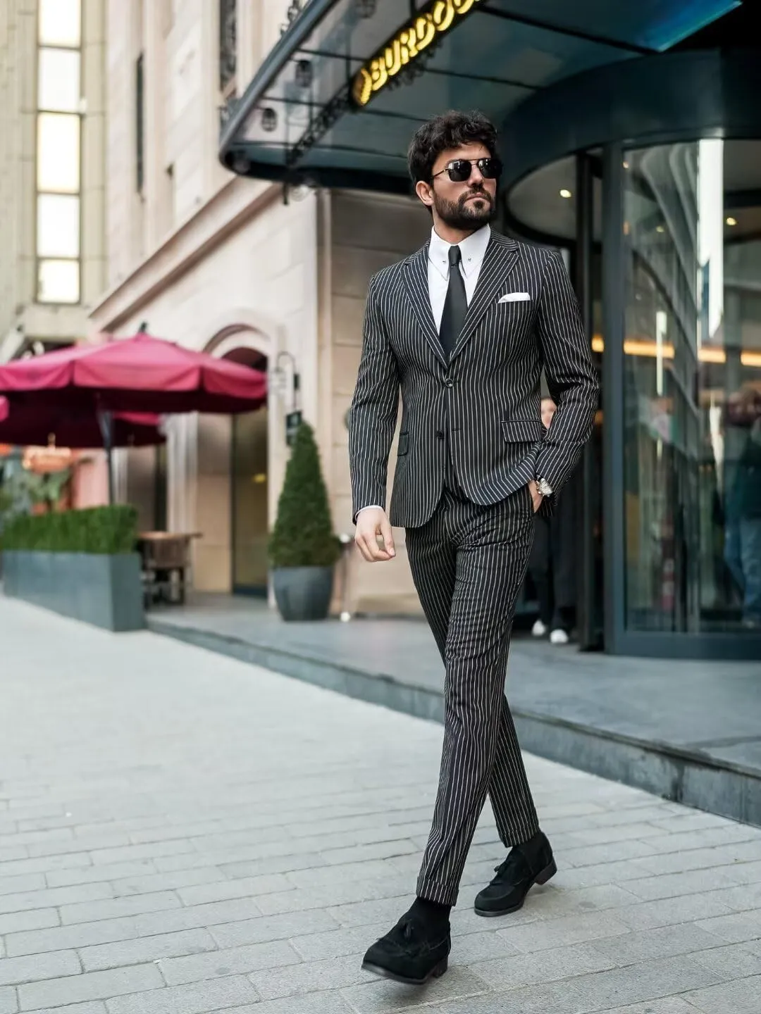 Men 3 Piece Pinstripe Suit Double Breasted Suit Vest Notched Lapel Wedding Party Blazer Vest & Pants Set