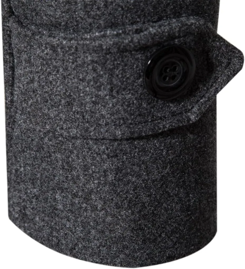Men's Double-Breasted Wool Pea Coat Winter Business Overcoat Regular Fit Trench Jacket