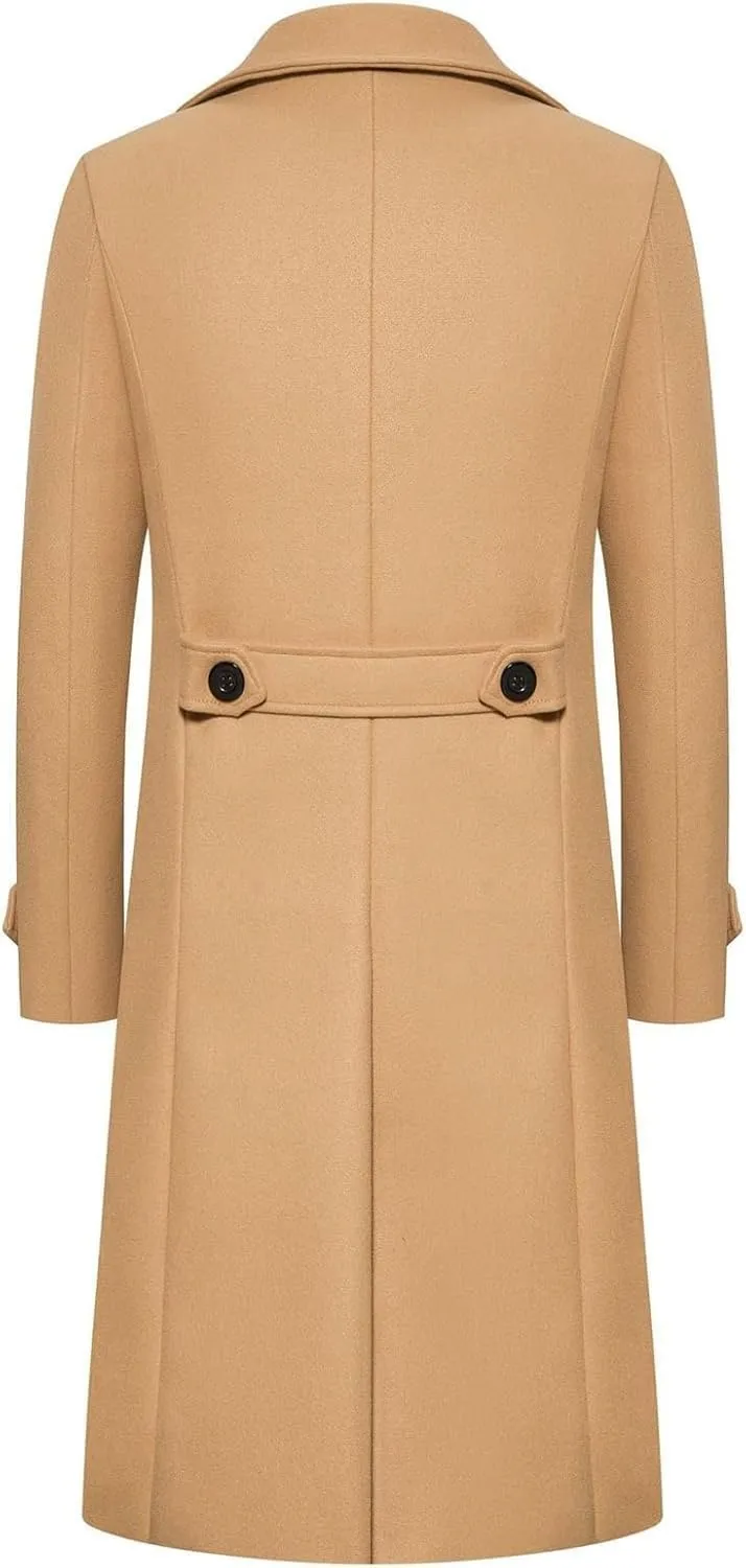 Men's Double-Breasted Wool Pea Coat Winter Business Overcoat Regular Fit Trench Jacket