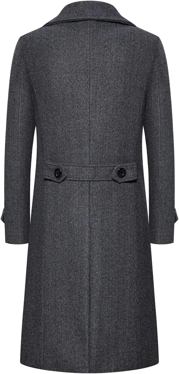 Men's Double-Breasted Wool Pea Coat Winter Business Overcoat Regular Fit Trench Jacket