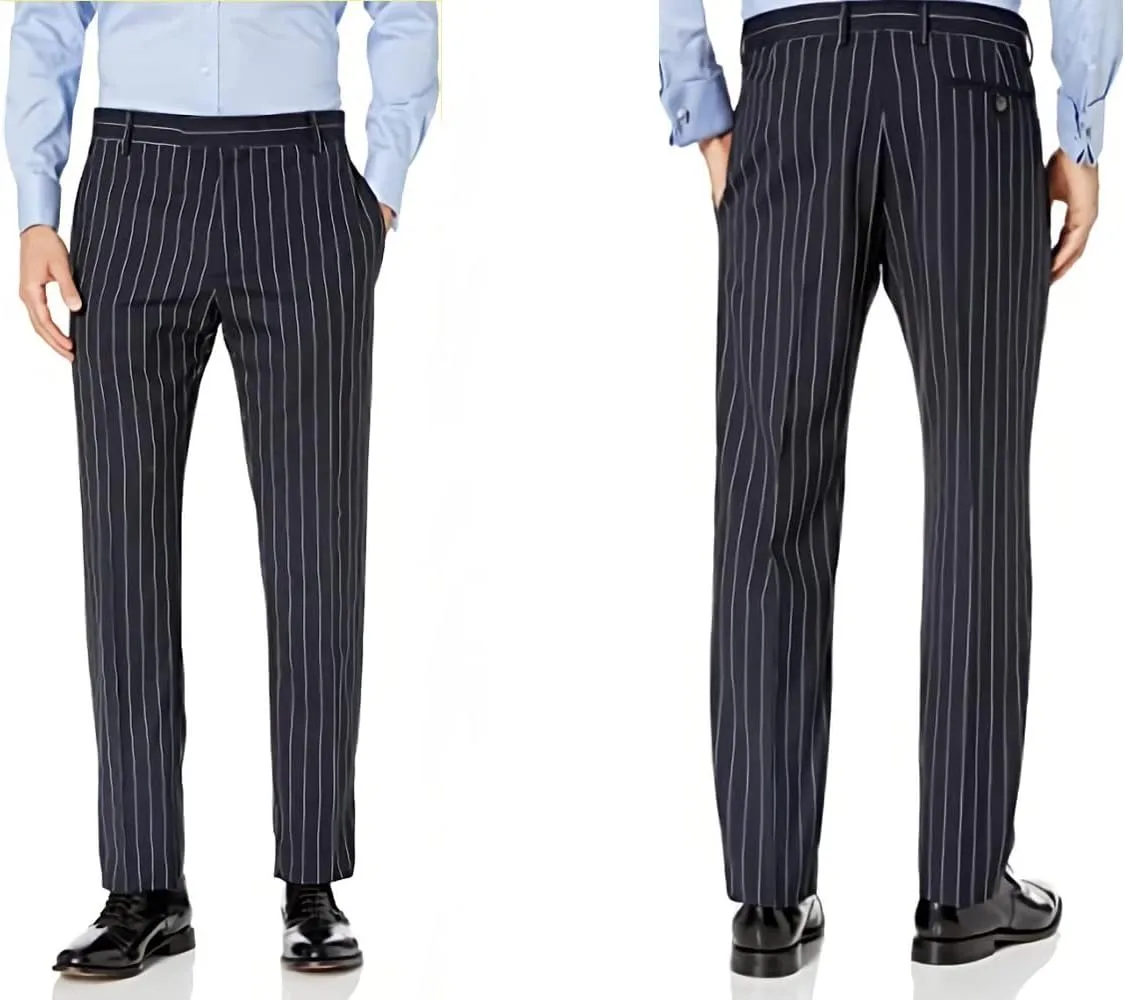 Men's Pinstripe Suit 3 Piece Slim Fit Lapel Stripe Blazer Vest Pant for Business Wedding