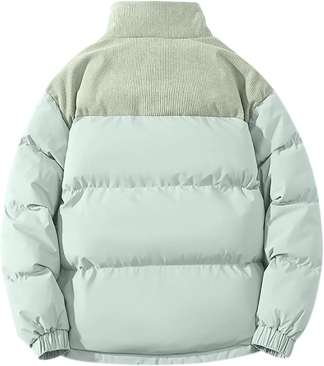 Mens Winter Bomber Jacket Warm Plus Size Puffer Jacket Corduroy Patchwork Coat Windproof Zipper Outwear Down Jacket