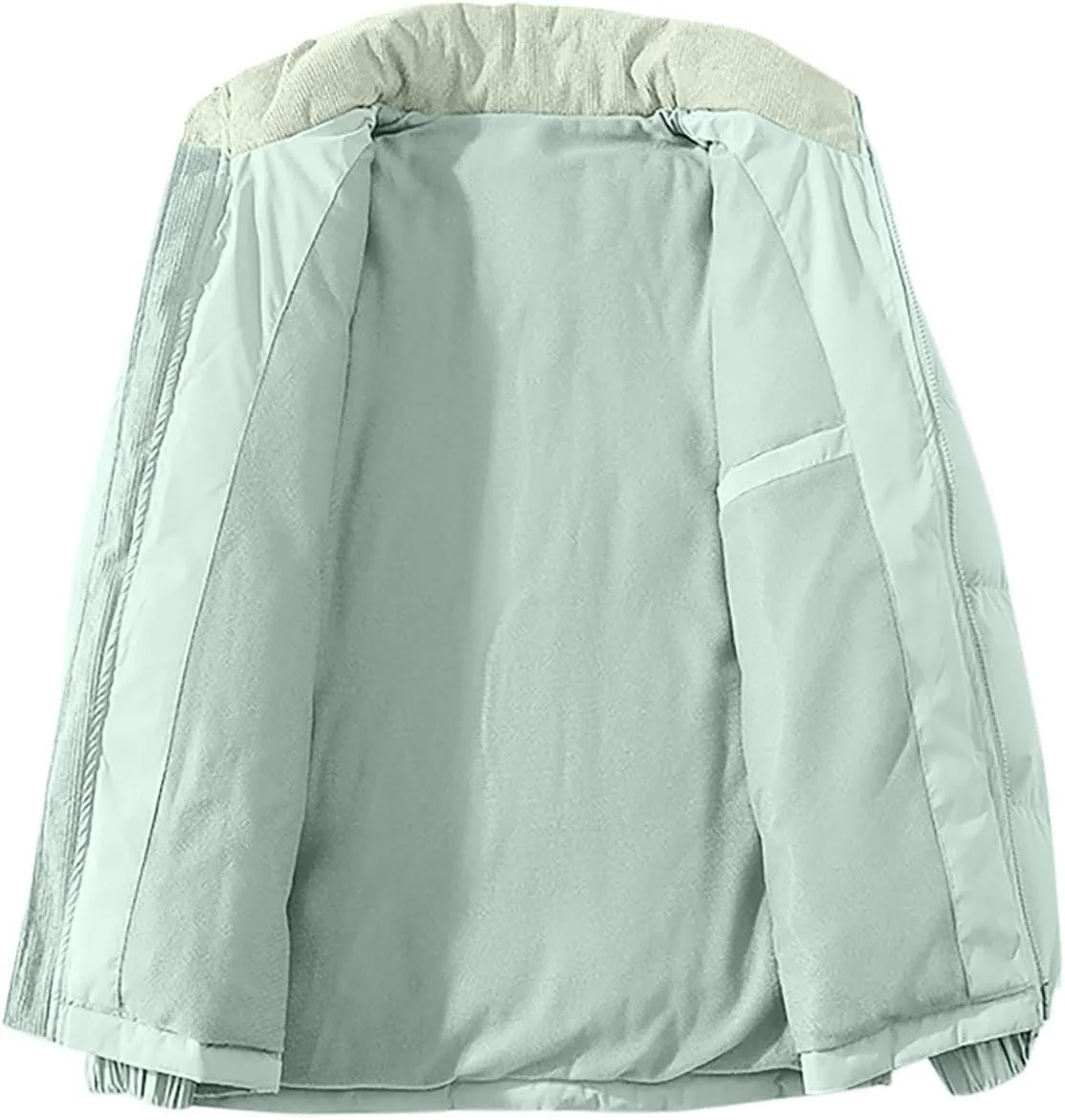 Mens Winter Bomber Jacket Warm Plus Size Puffer Jacket Corduroy Patchwork Coat Windproof Zipper Outwear Down Jacket