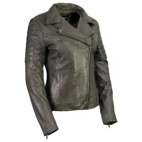 Milwaukee Leather SFL2870 Women's Duchess Olive Motorcycle Style Fashion Casual Leather Jacket