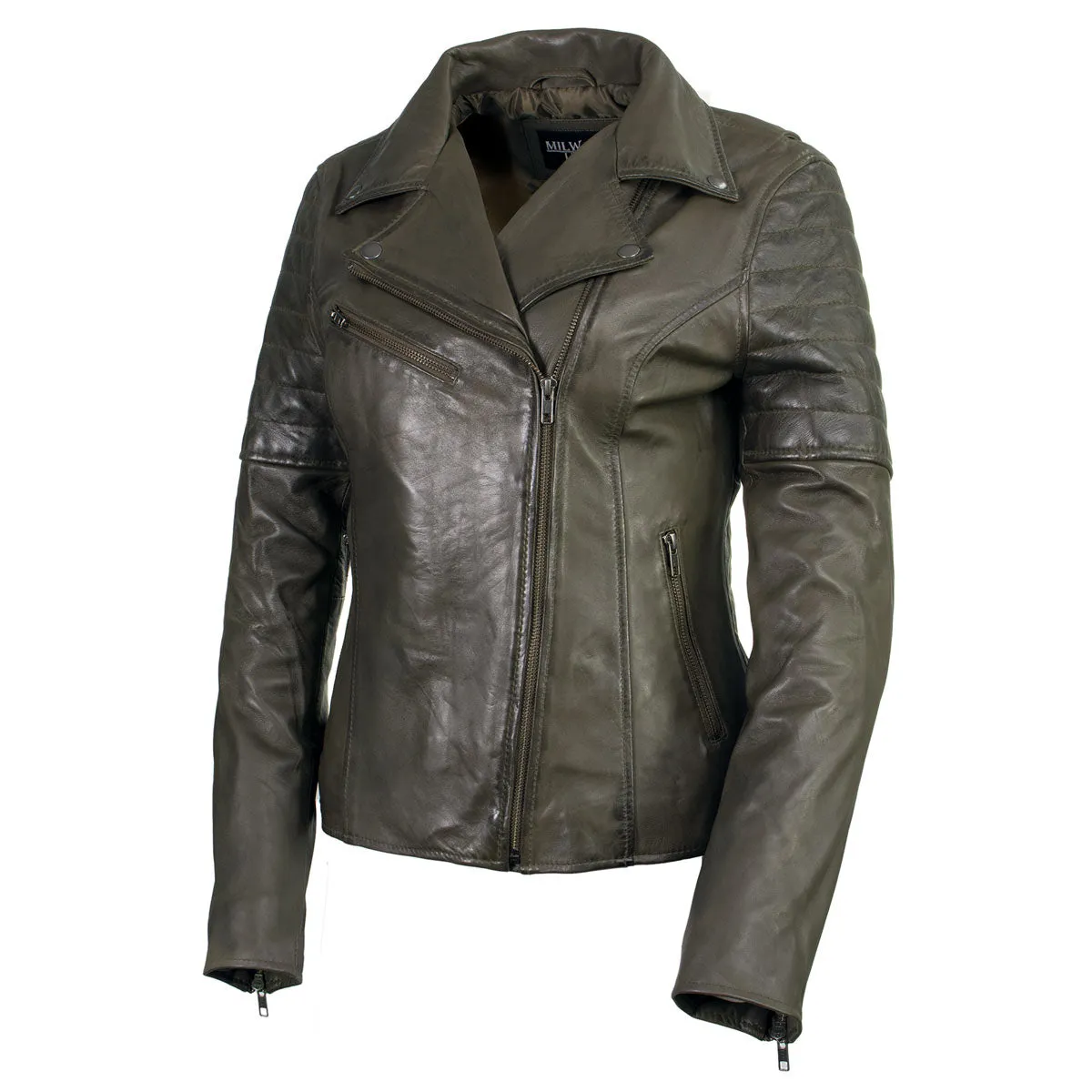 Milwaukee Leather SFL2870 Women's Duchess Olive Motorcycle Style Fashion Casual Leather Jacket