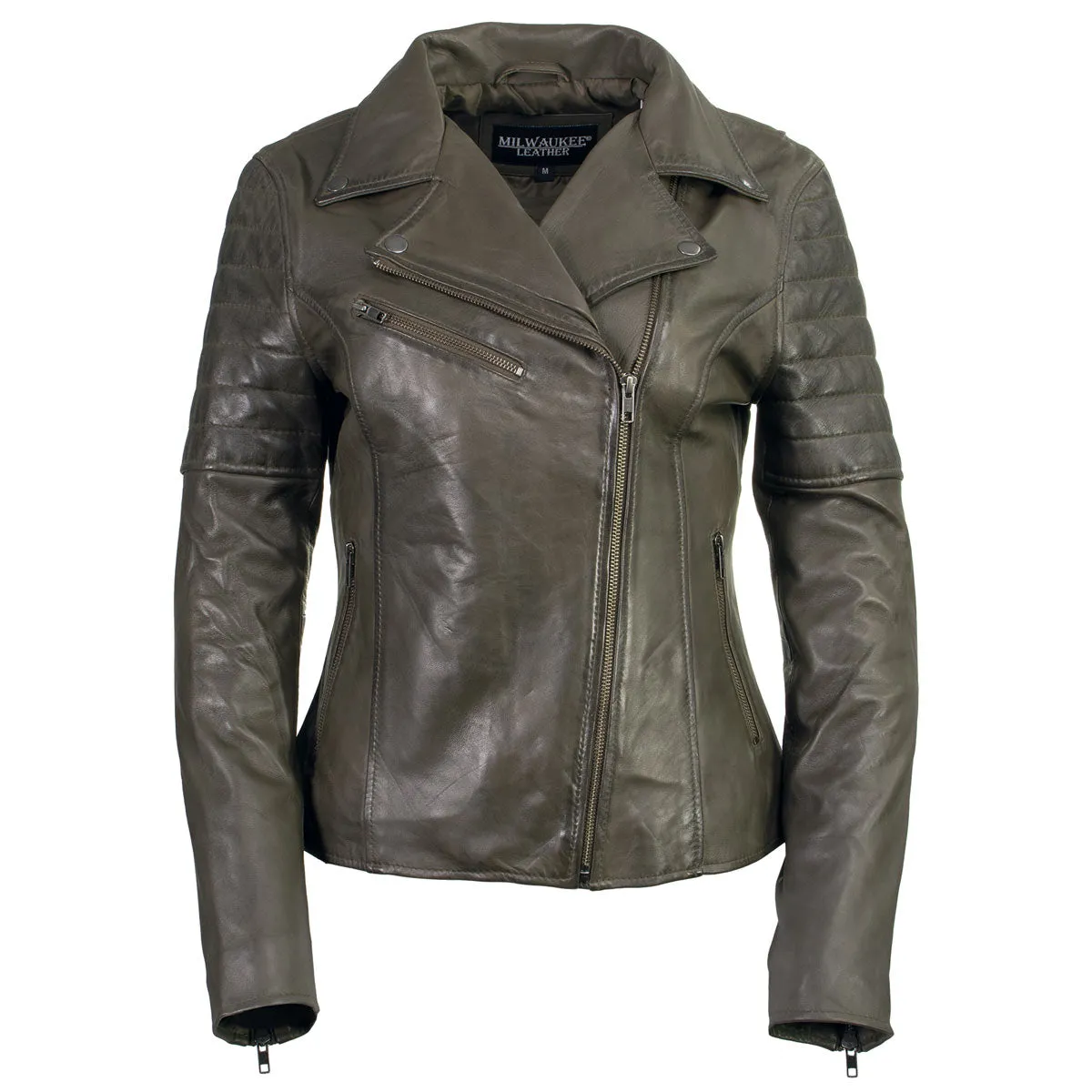 Milwaukee Leather SFL2870 Women's Duchess Olive Motorcycle Style Fashion Casual Leather Jacket