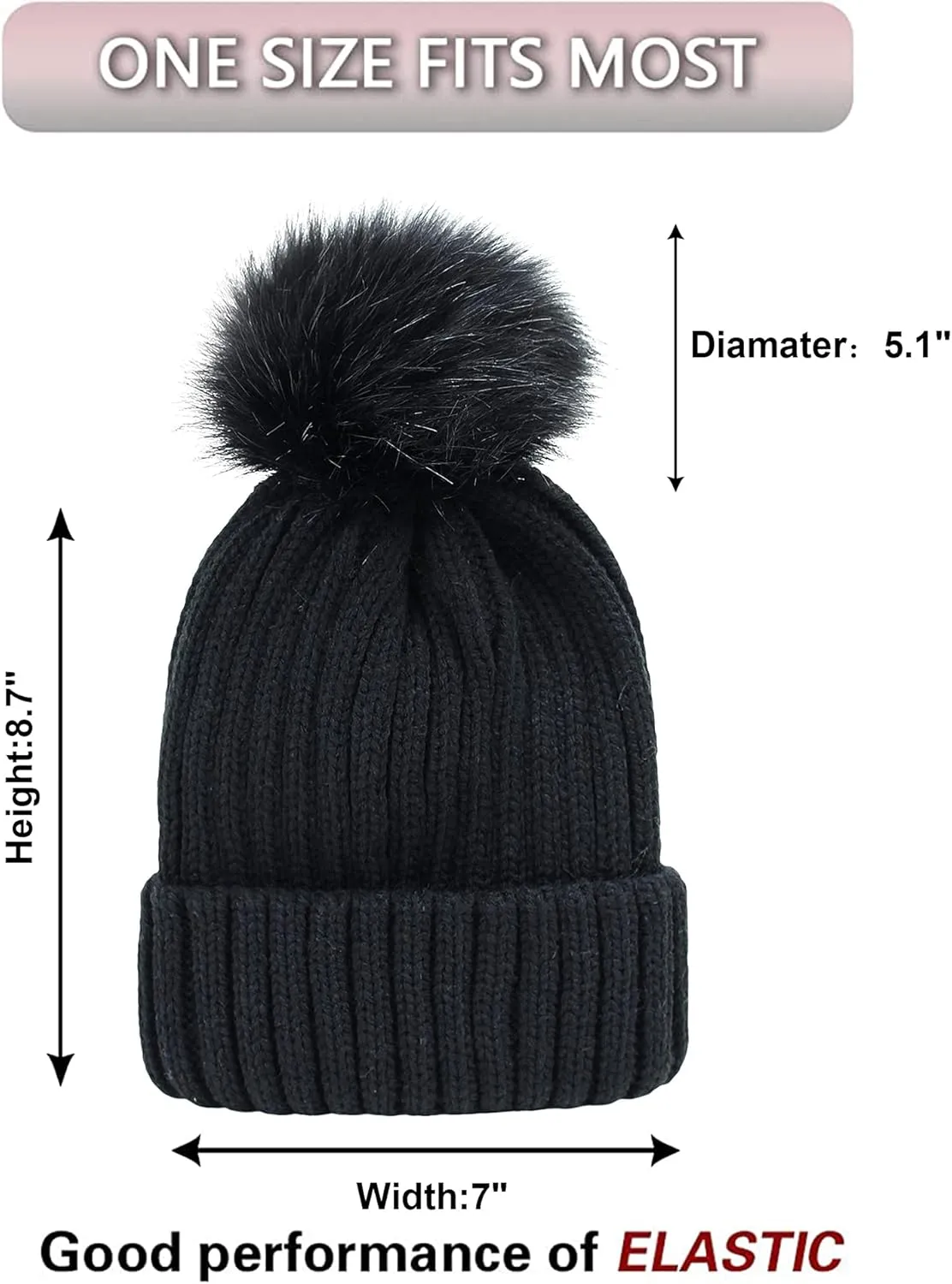 Muryobao 2 Pcs Womens Winter Knitted Beanie Hat Touch Screen Gloves Set Knit Cuffed Skull Cap with Faux Fur Pom