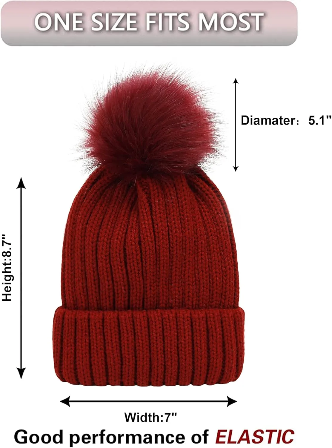 Muryobao 2 Pcs Womens Winter Knitted Beanie Hat Touch Screen Gloves Set Knit Cuffed Skull Cap with Faux Fur Pom