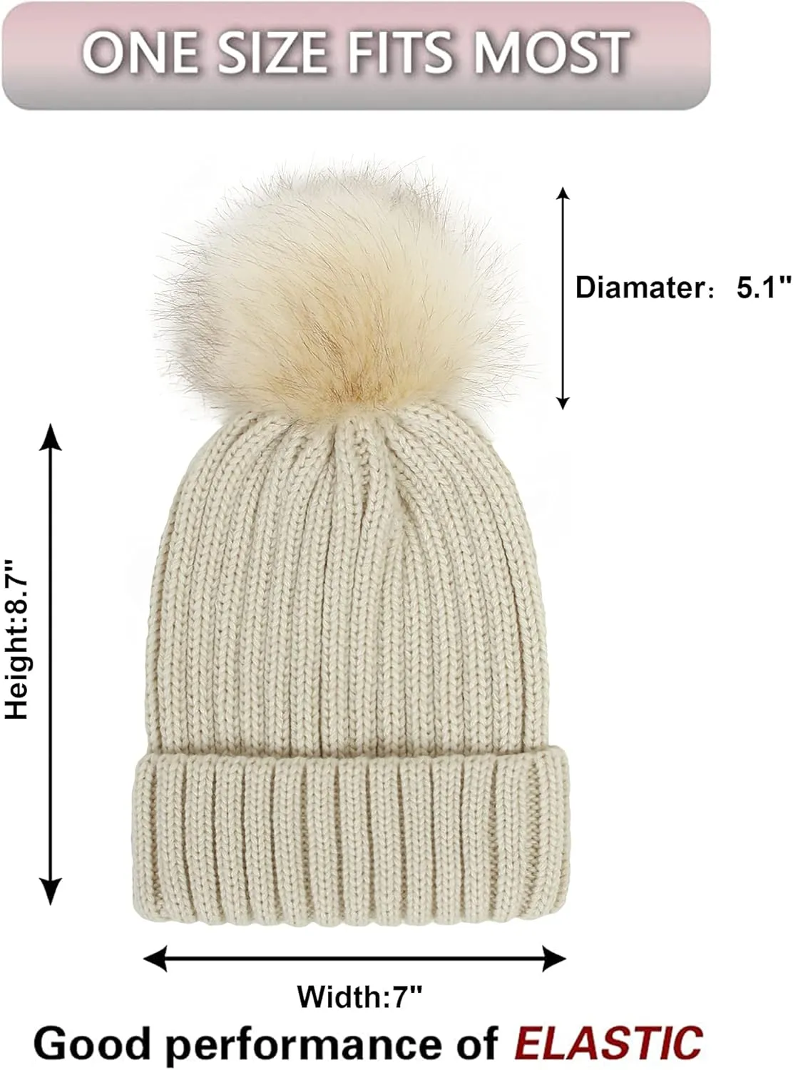 Muryobao 2 Pcs Womens Winter Knitted Beanie Hat Touch Screen Gloves Set Knit Cuffed Skull Cap with Faux Fur Pom