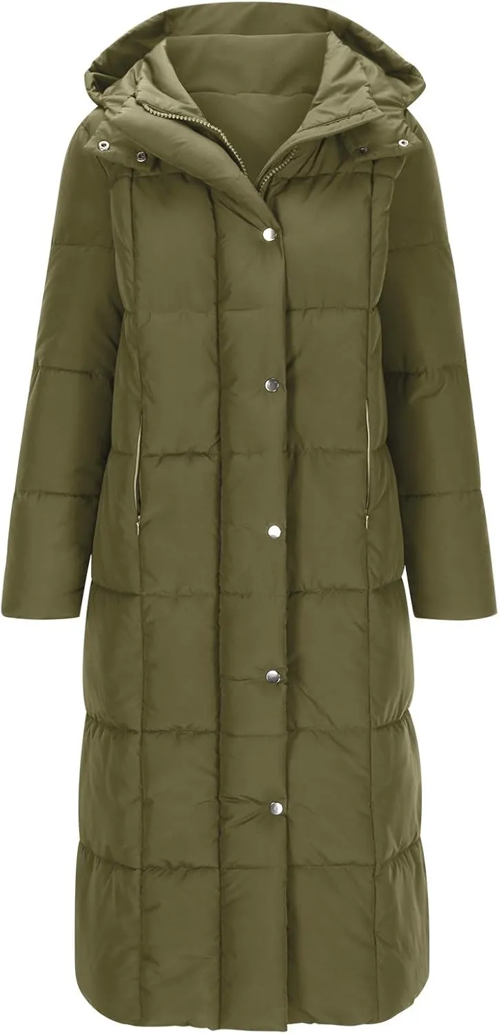 NATHGAM Long Down Coats for Women Zipper Ankle Length Quilted Jacket Winter Plus Size Puffer Coat Soft Quilted Maxi Overcoat