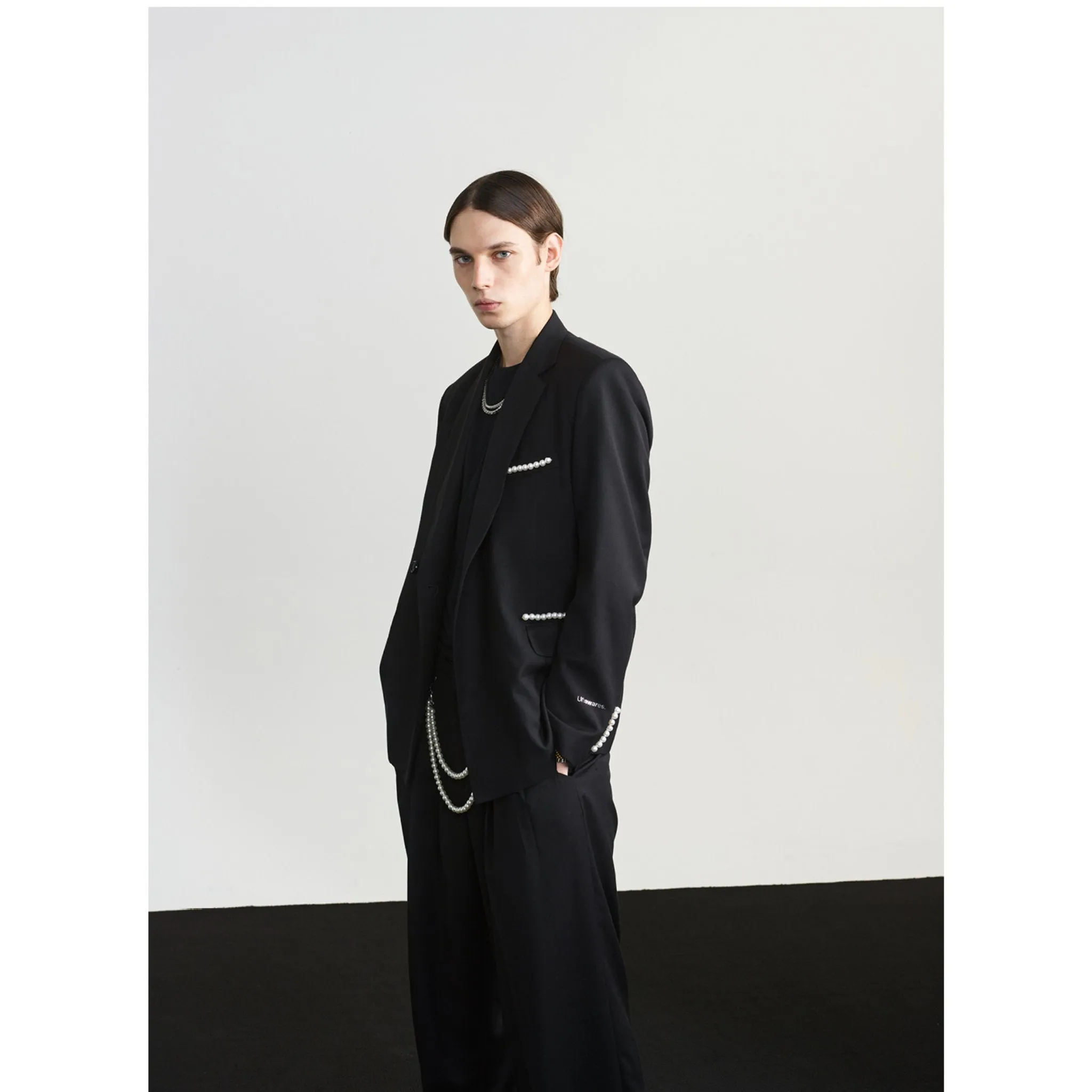 Pearl Inlaid Double Breasted Suit Black