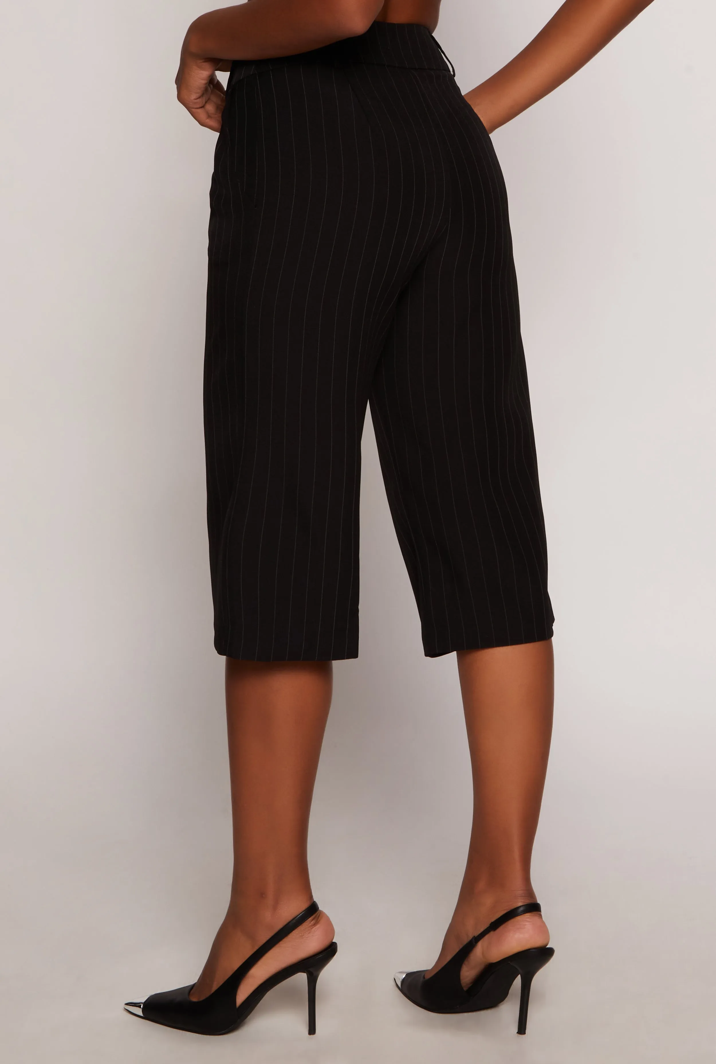 Pinstripe Pleated Bermuda Shorts