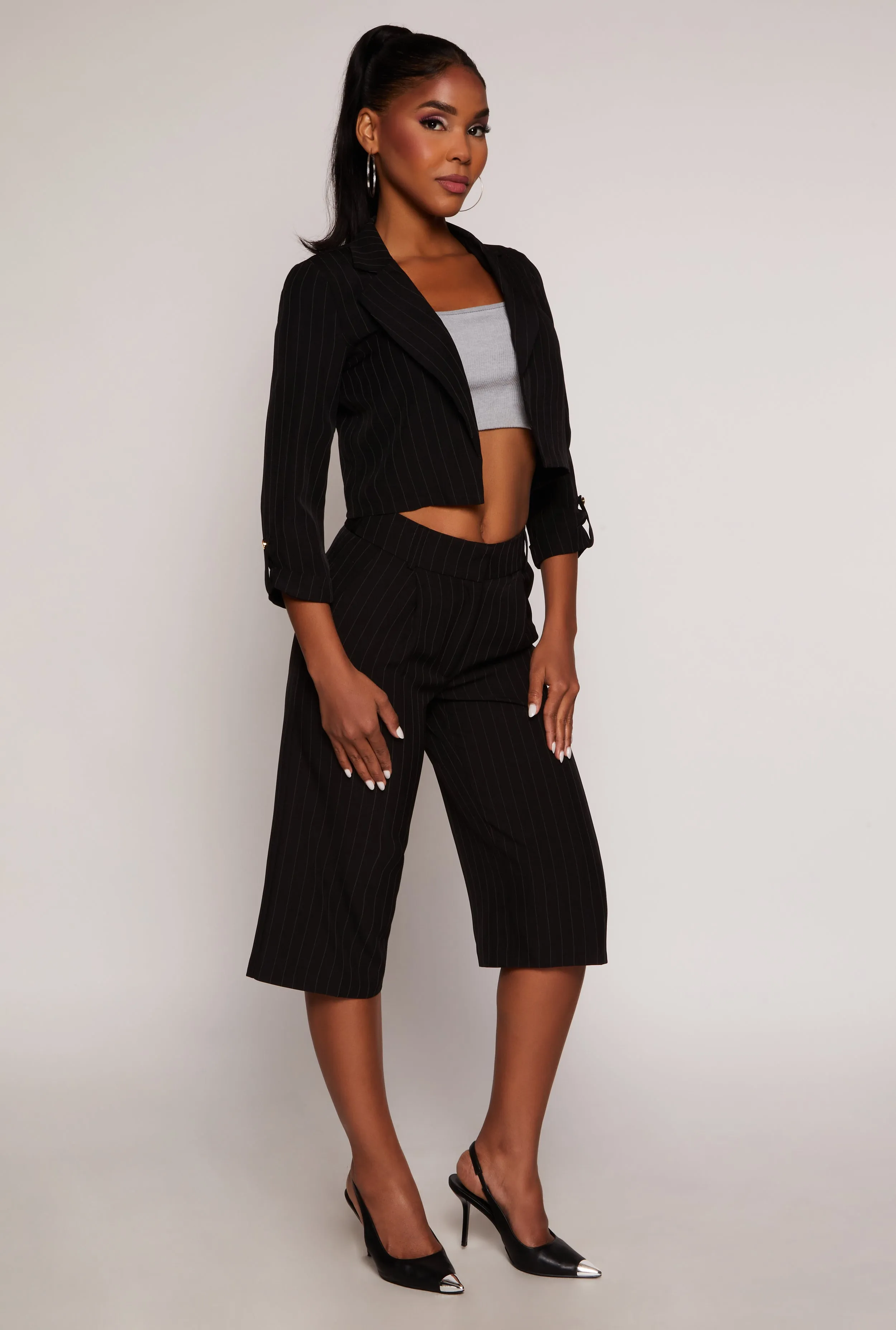 Pinstripe Pleated Bermuda Shorts