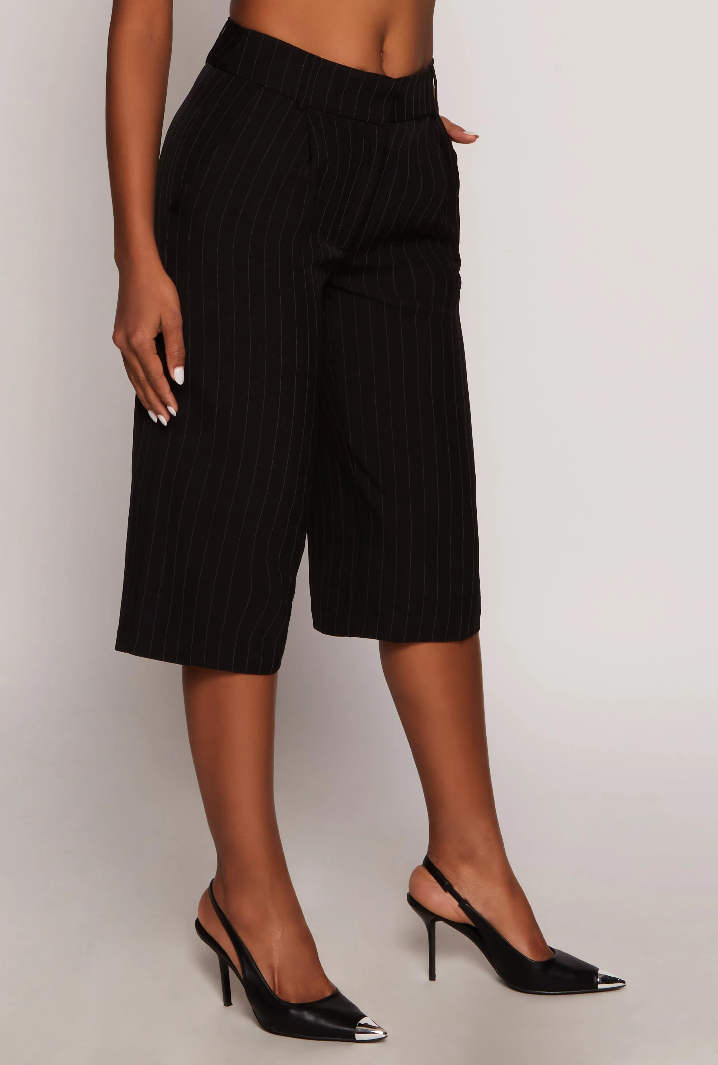 Pinstripe Pleated Bermuda Shorts