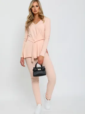 Ribbed Side Split Top and Trousers Lounge Set