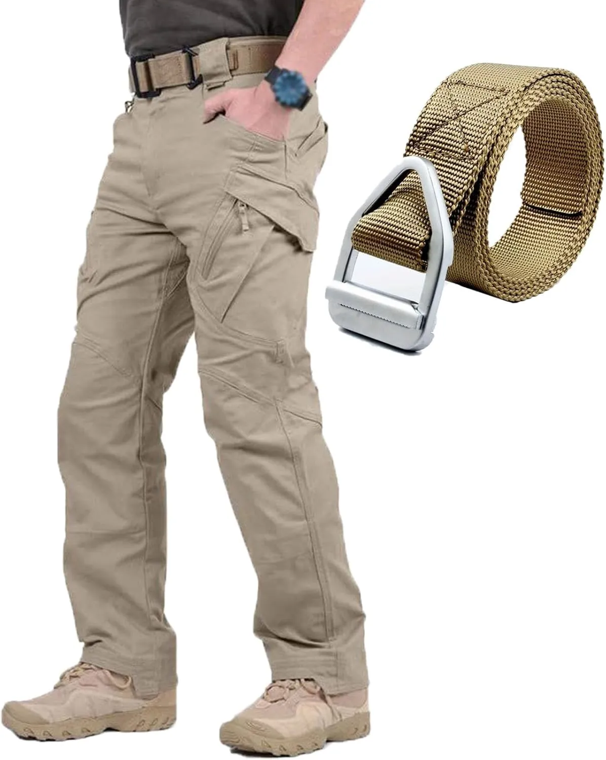 Rugstor Flexcamo - Tactical Waterproof Pants, Lightweight Waterproof Quick Dry Tactical Pants with Belt