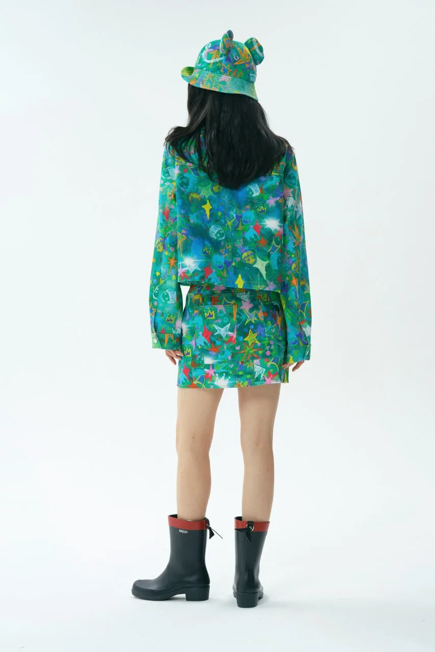 Star Baby Head Full Print Denim Jacket
