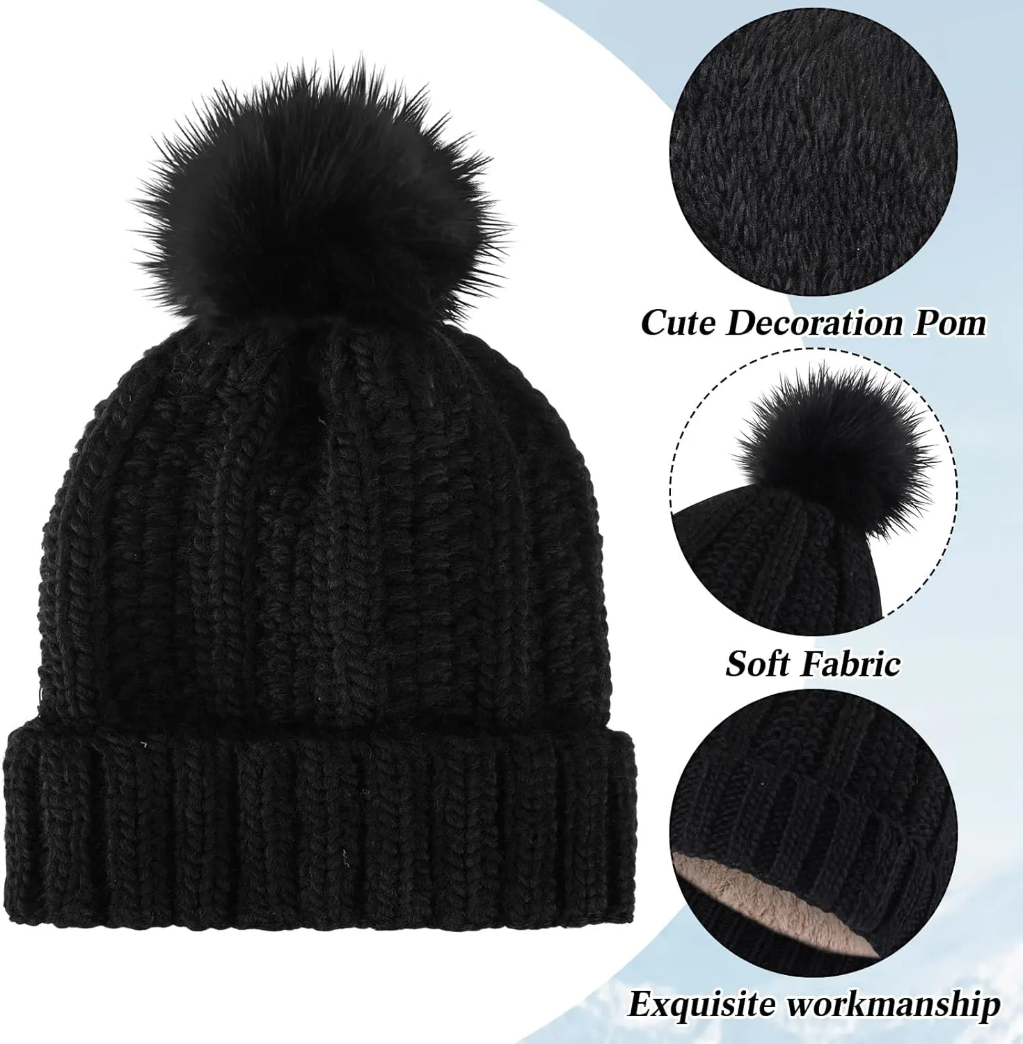 Sureio 27 Pcs Women's Winter Accessory Set - Knitted Beanie Hat with Pom, Warm Scarf, Touchscreen Gloves