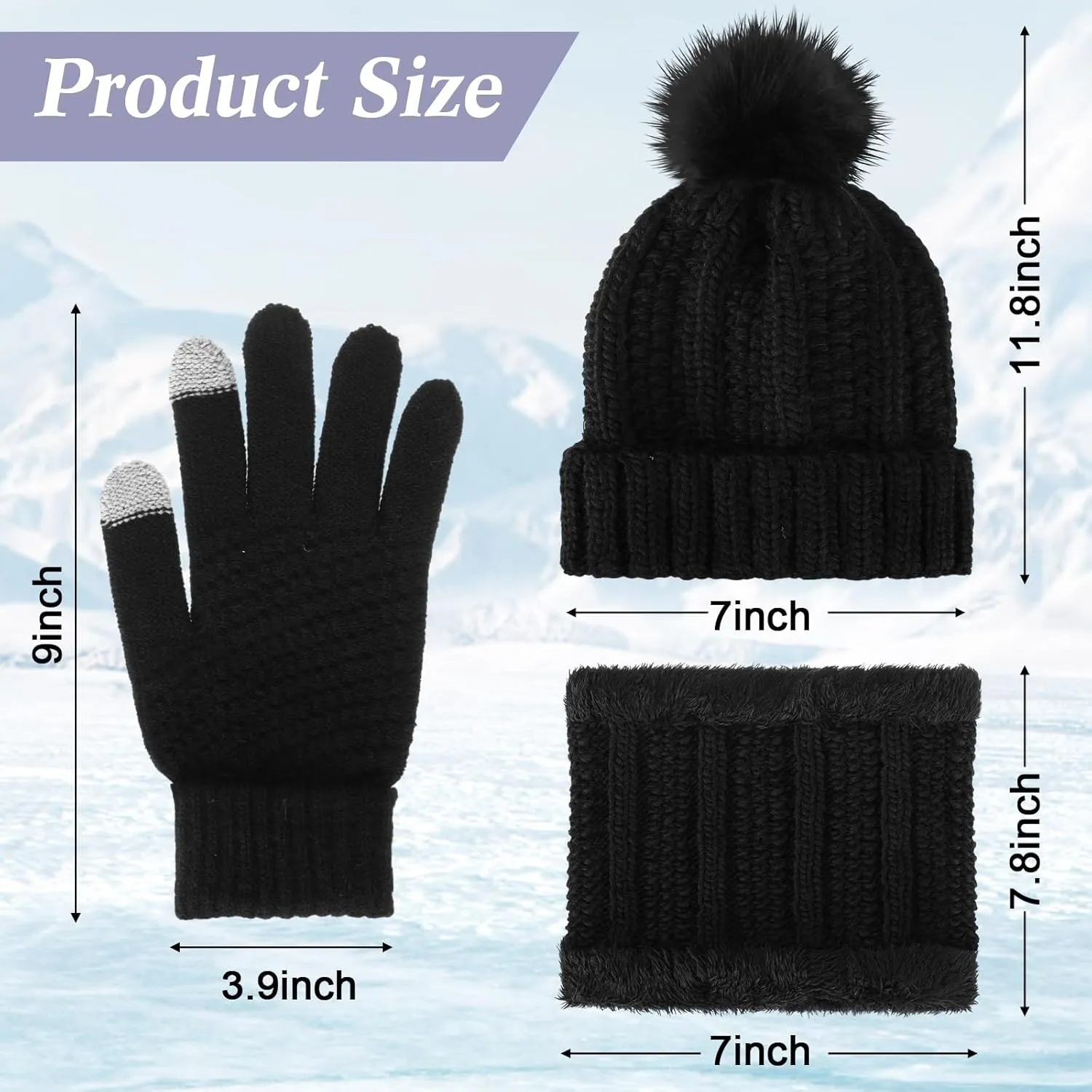 Sureio 27 Pcs Women's Winter Accessory Set - Knitted Beanie Hat with Pom, Warm Scarf, Touchscreen Gloves