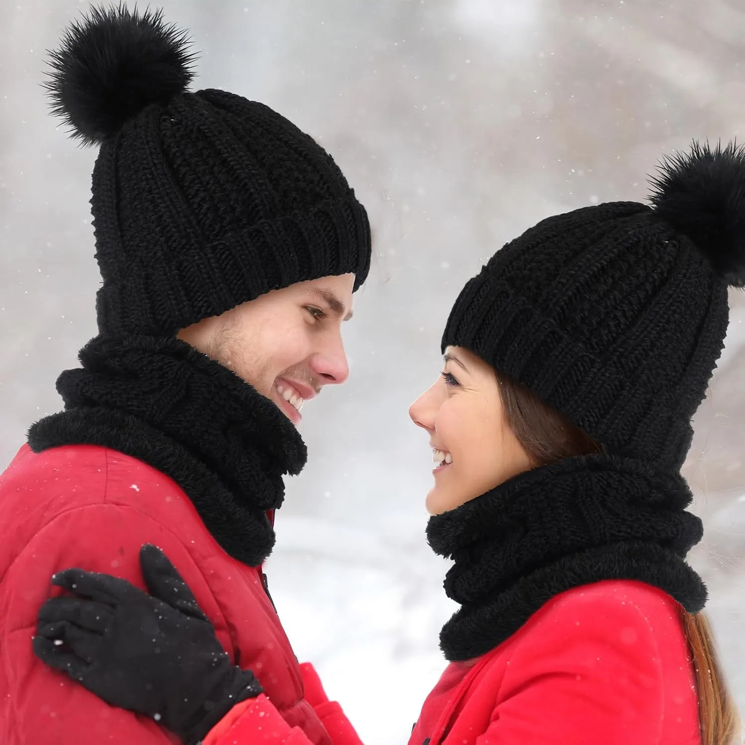 Sureio 27 Pcs Women's Winter Accessory Set - Knitted Beanie Hat with Pom, Warm Scarf, Touchscreen Gloves