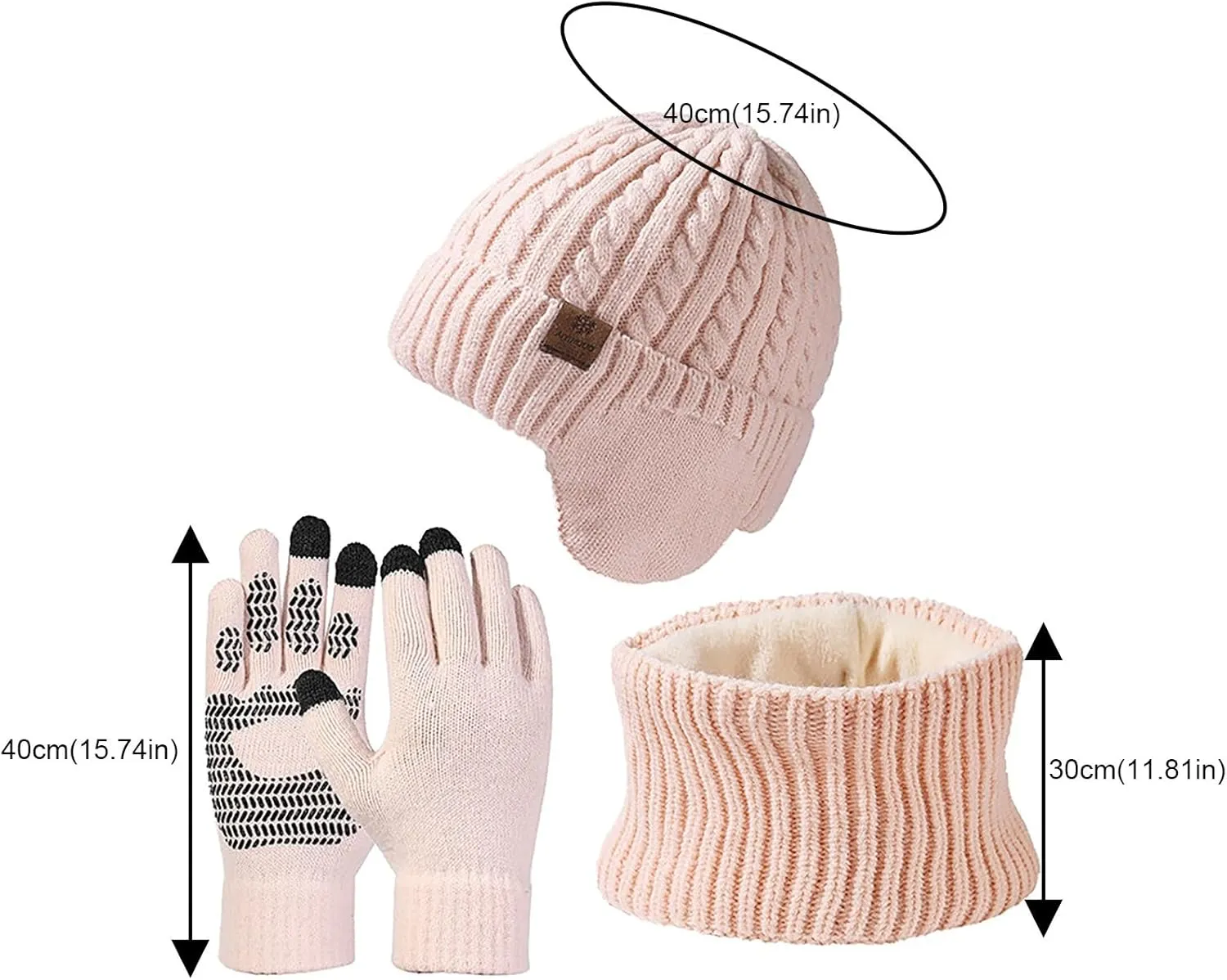 Winter Knit Beanie Hat Neck Warmer Scarf Touchscreen Glove Set 3 Pcs Cap Set for Men Women Winter Gloves Men
