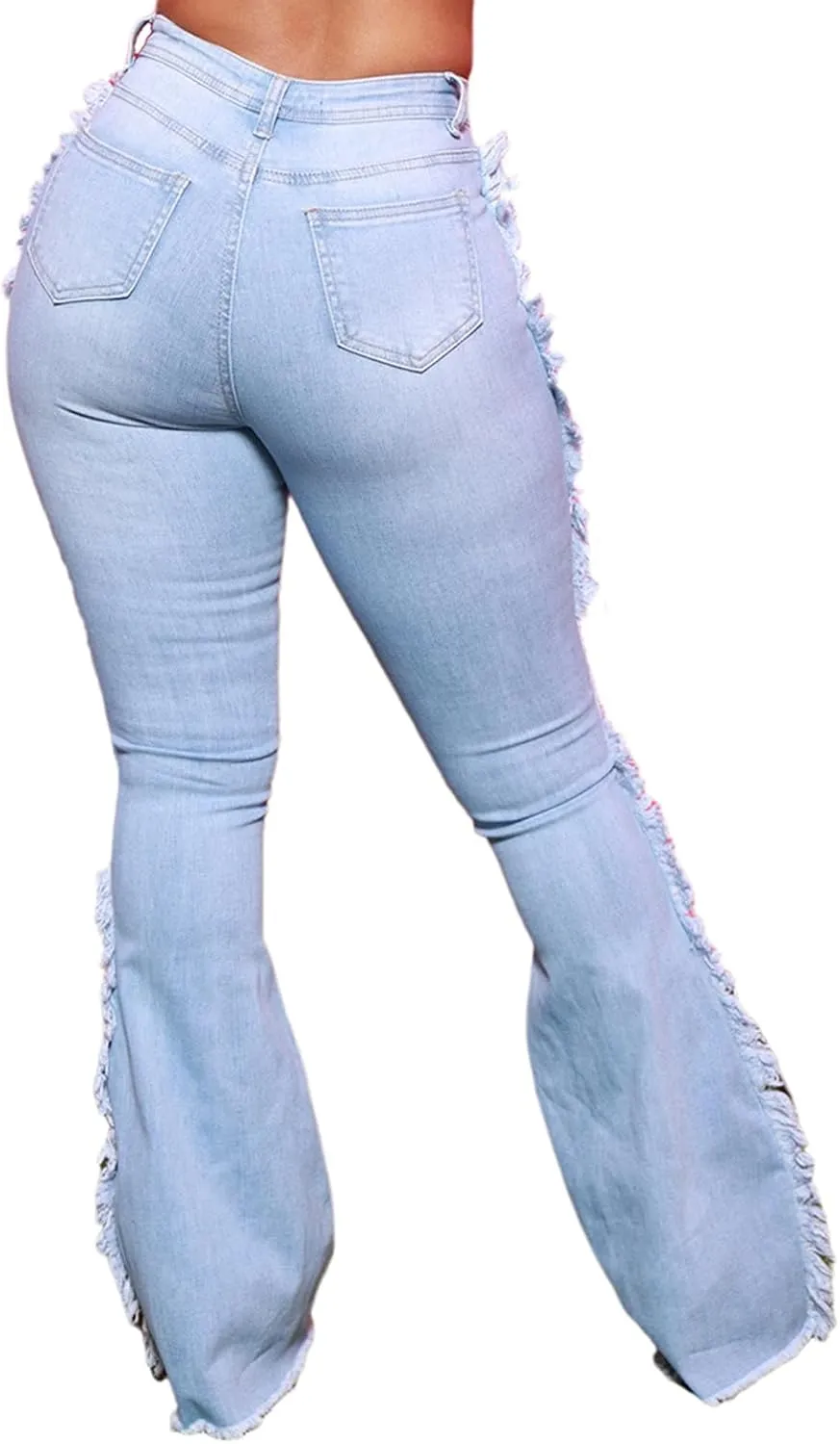 Women Bell Bottom Jeans High Waisted Flare Jean Ripped Hole Classic Denim Bell Bottom Pants